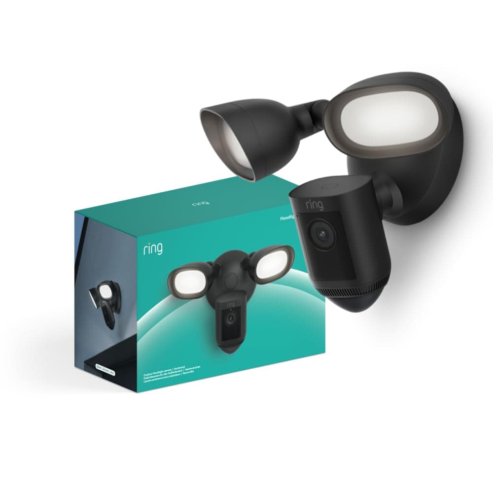 Ring Flutlichtkamera Pro Kabel (Floodlight Cam Wired Pro) | Außenkamera mit 2K-Video mit Ring Vision, 3D-Bewegungserfassung, Sirene, Überwachungskamera | 30-tägige kostenlose Testphase für Ring Home