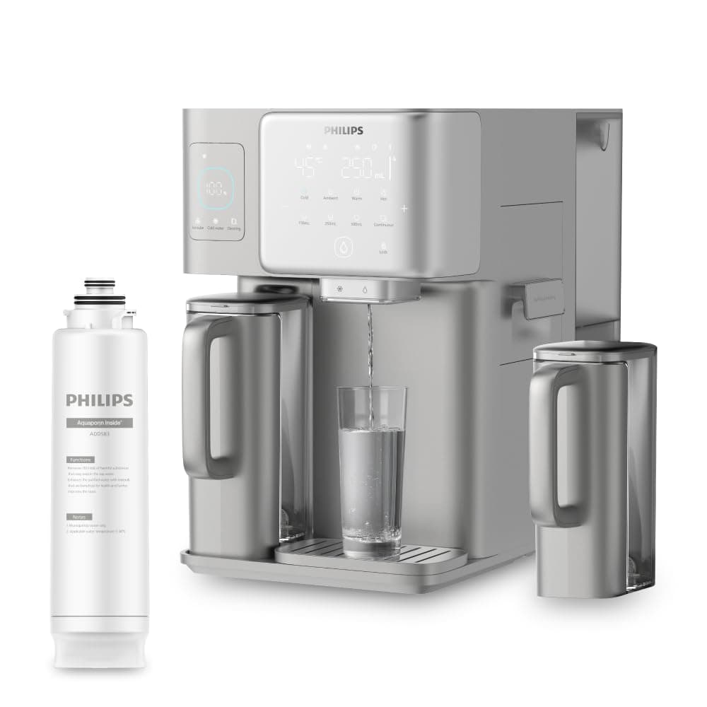 Philips Water estación de agua por ósmosis inversa – agua caliente y fría instantánea, máquina de hielo incorporada, UV-C, remineralización, depósito de 6 litros, vida útil del filtro de 1 año