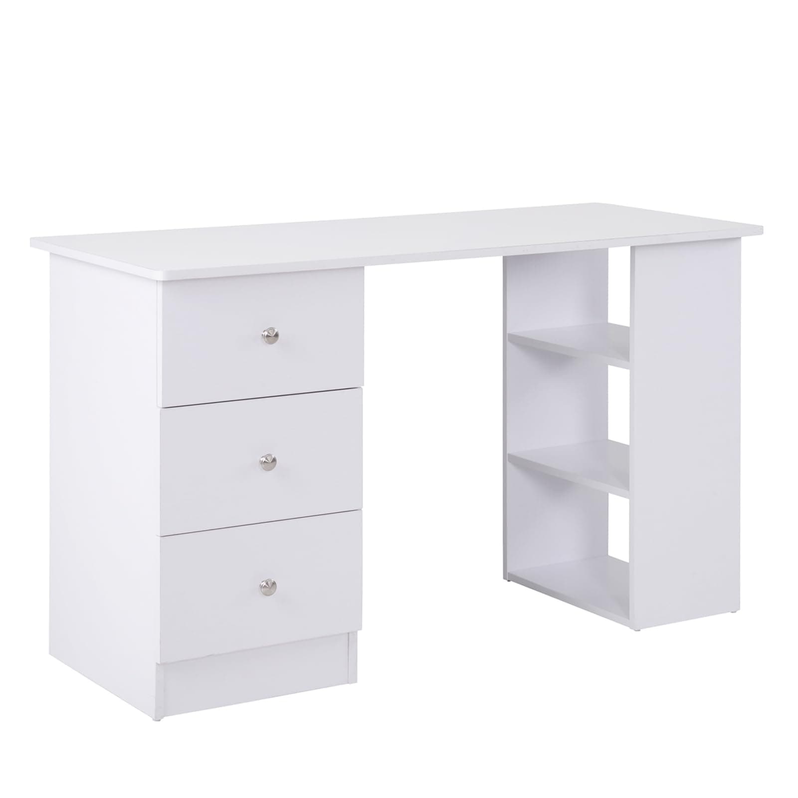 HOMCOM Bureau Informatique Multimédia 3 Tiroirs 120L x 49l x 72H cm Blanc | Multi-Rangements, 2 Étagères
