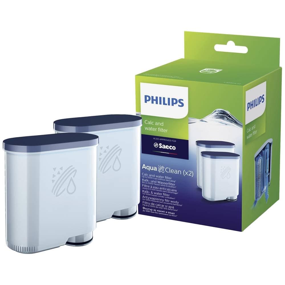 Philips AquaClean Filter, Kalkschutz, natürliche Kalkentfernung, verbesserter Kaffeegeschmack, einfache Installation, bis zu 5.000 Tassen ohne Entkalken, Click&Go-System, 2x Filter im Set (CA6903/22)