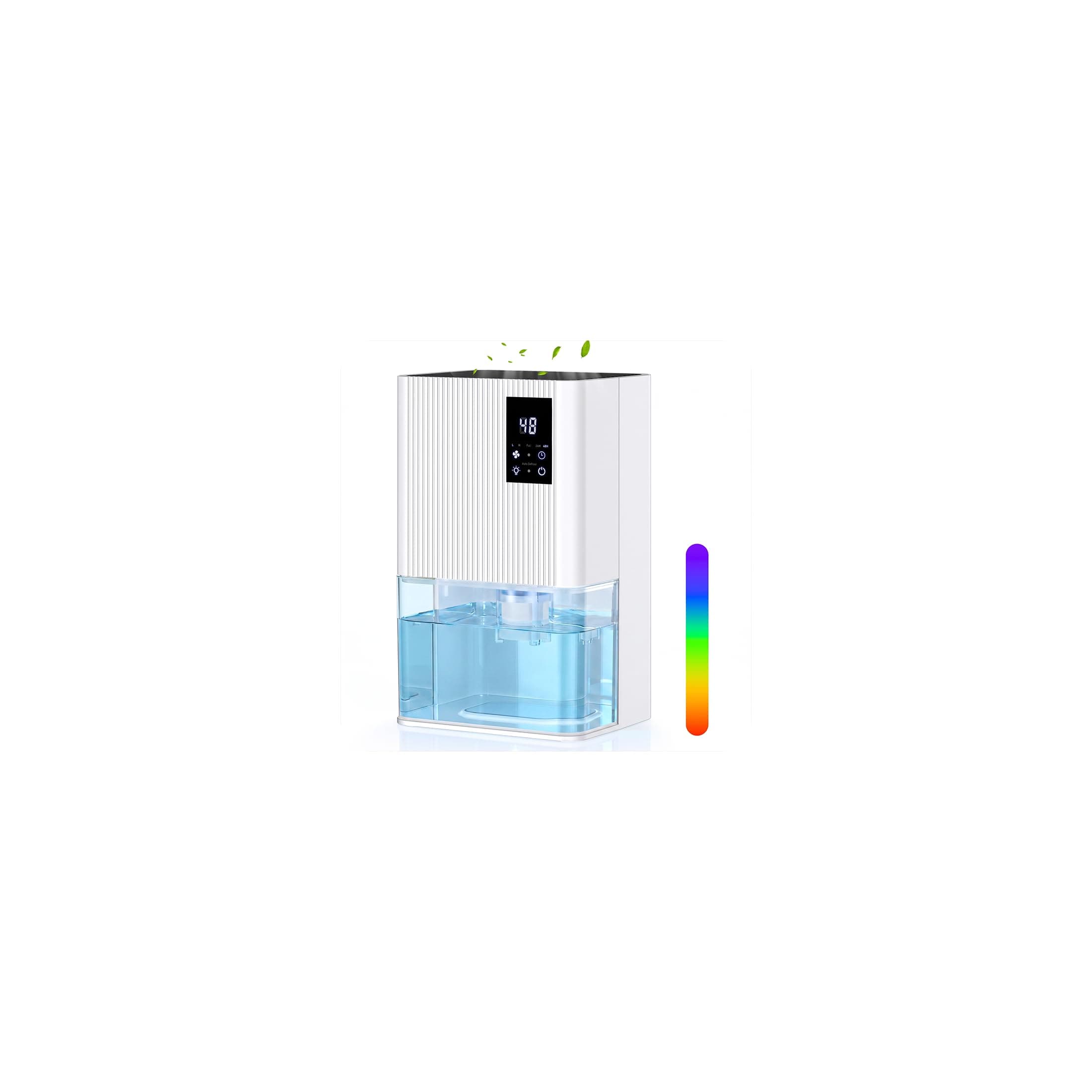 Déshumidificateur Électrique 2 Modes 1800ml, Déshumidificateur 500ml /jour | Minuterie 24/48H, Dégivrage Automatique & Arrêt Automatique, 7 Couleurs Lumières pour Chambre, Salle de Bain, Maison, Bureau