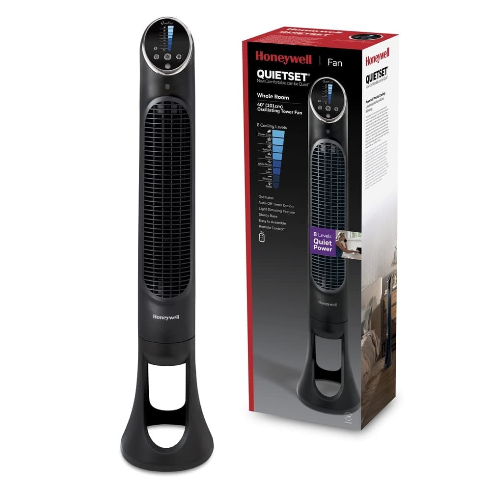 Honeywell QuietSet Tower (8 Geschwindigkeitseinstellungen, Oszillation 80°, Timer-Funktion, Fernbedienung, Dimmoptionen) HYF290