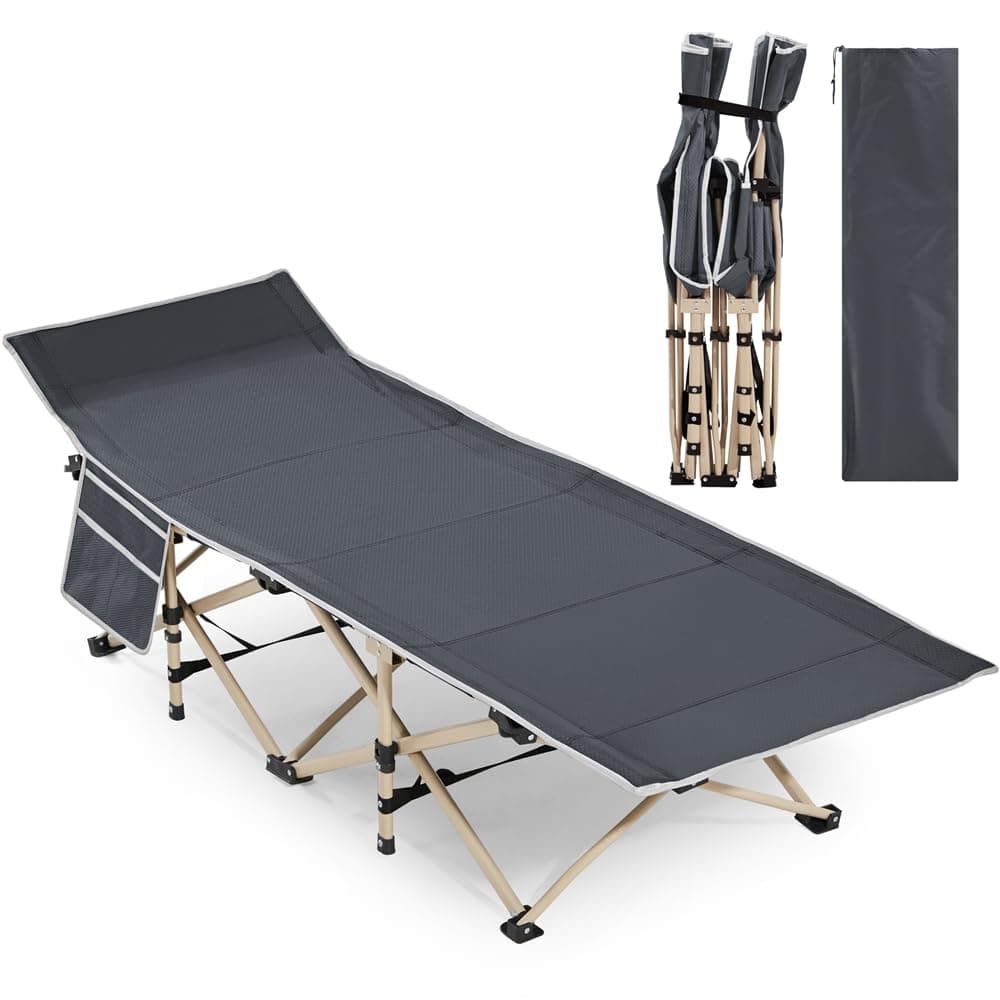 Yaheetech Cama de Camping Plegable Cama de Acampada de Tela Oxford 600D con 2 Bolsas de Almacenamiento Carga 150 kg para Playa Oficina Gris 186 x 66 cm
