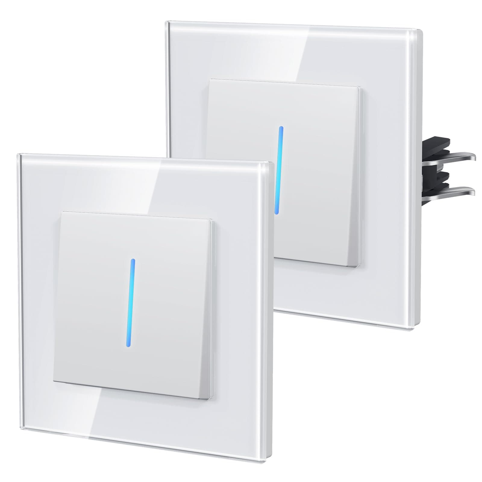 BSEED Lichtschalter aus Glas,Unterputz Schalter mit Krallen, Wechselschalter mit Hintergrundlicht, Einfach Montage, NEU E-Serie,1 Fach 2 Wege - 2Pack,86mm Weiß