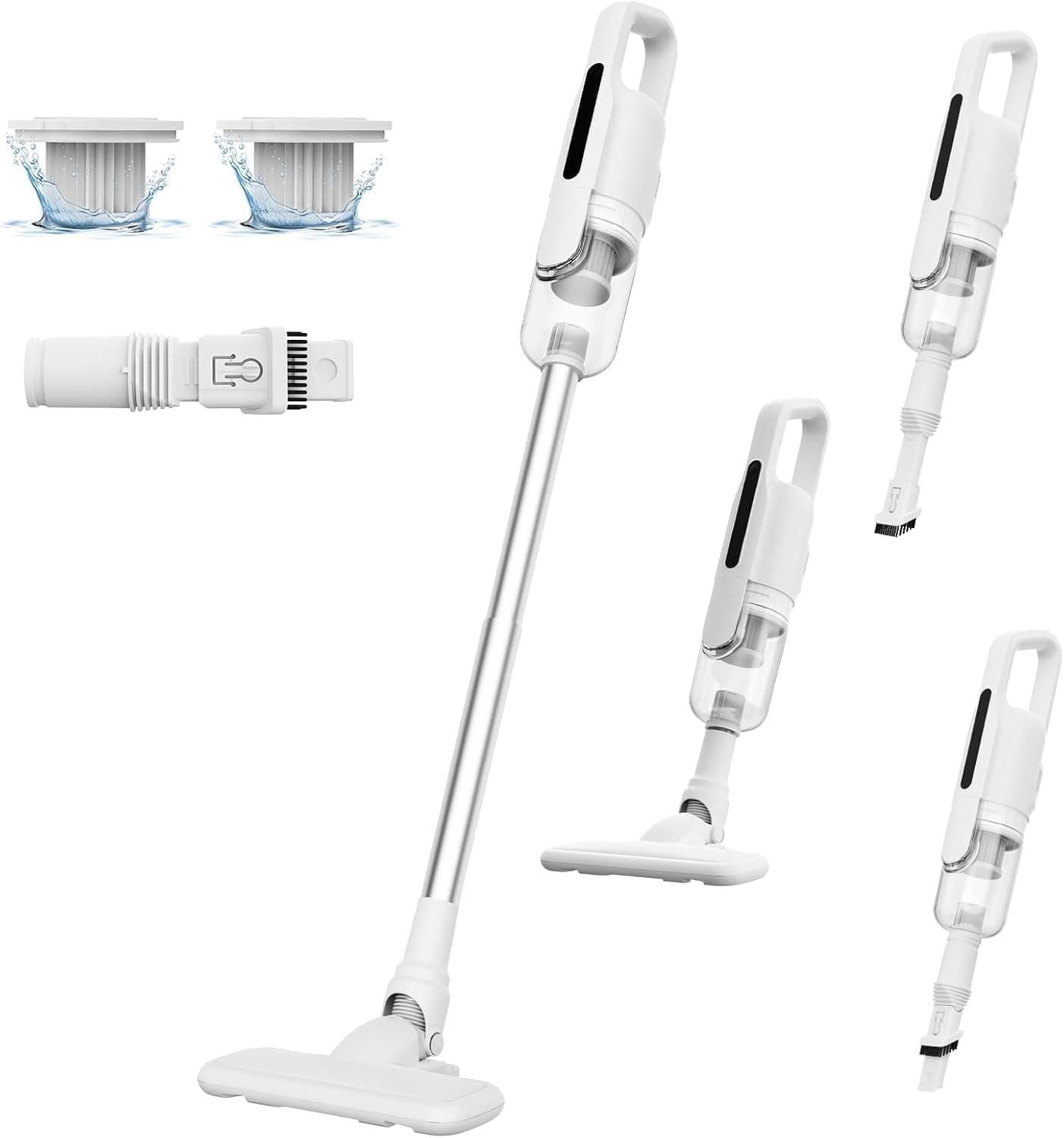 Suirviz U5PRO Aspirateur Balai sans Fil, 28Kpa et 35 Min, 3 en 1 Aspirateur sans Fil avec Système Centrifuge Cyclonique, pour Les Poils d’Animaux, Adapté Aux Sols, Canapé et Voiture (Blanc)