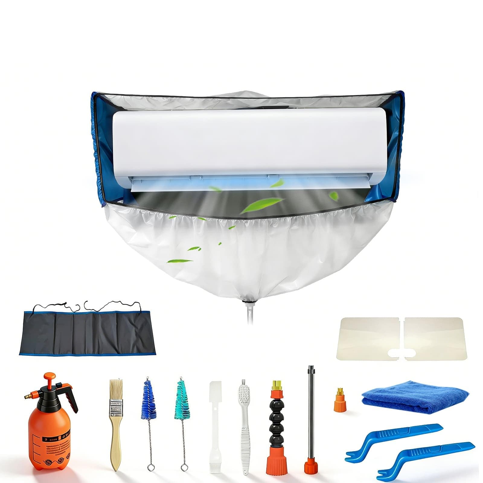 kikepilm kit entretien climatisation, kit de nettoyage climatisation split pour Climatiseur (Bleu et blanc transparent, Type D)