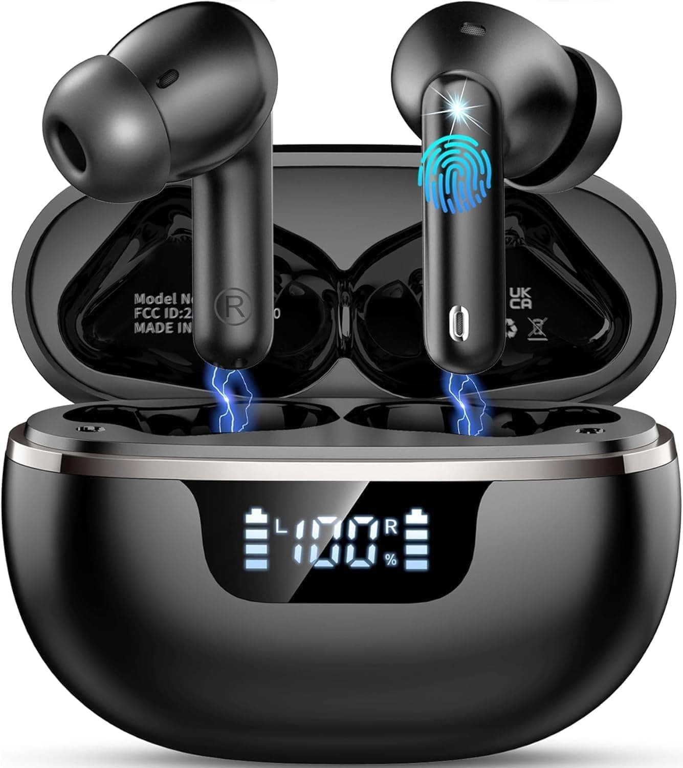 Nuovo Cuffie Bluetooth 5.4, Auricolari Bluetooth Stereo HiFi Con 4 ENC Microfoni Anti-Rumore, Durata 50 Ore Cuffiette In Ear, Impermeabili IP7 Cuffie Senza Fili, Cuffiette Touch Control, LED-Display