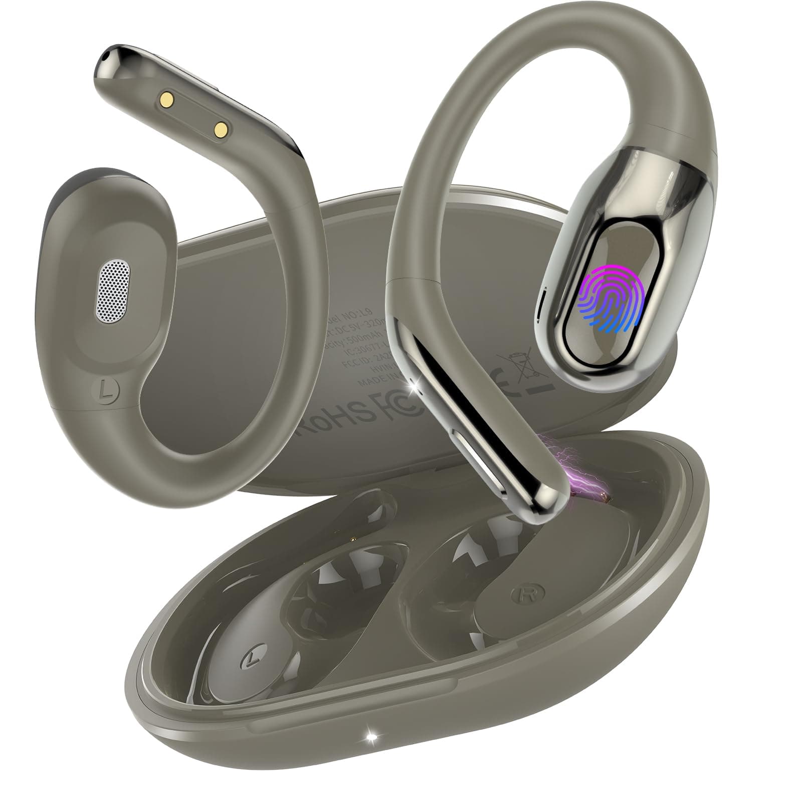 AI Auricolari Traduzione Simultanea, Supporta 165 Lingue/8 Modalità | 45 Ore di Utilizzo, APP Integrata, 3-in-1 Open Ear Cuffie Traduzione con ENC Mic, Bluetooth 5.4 per Viaggio/Affari, Grigio