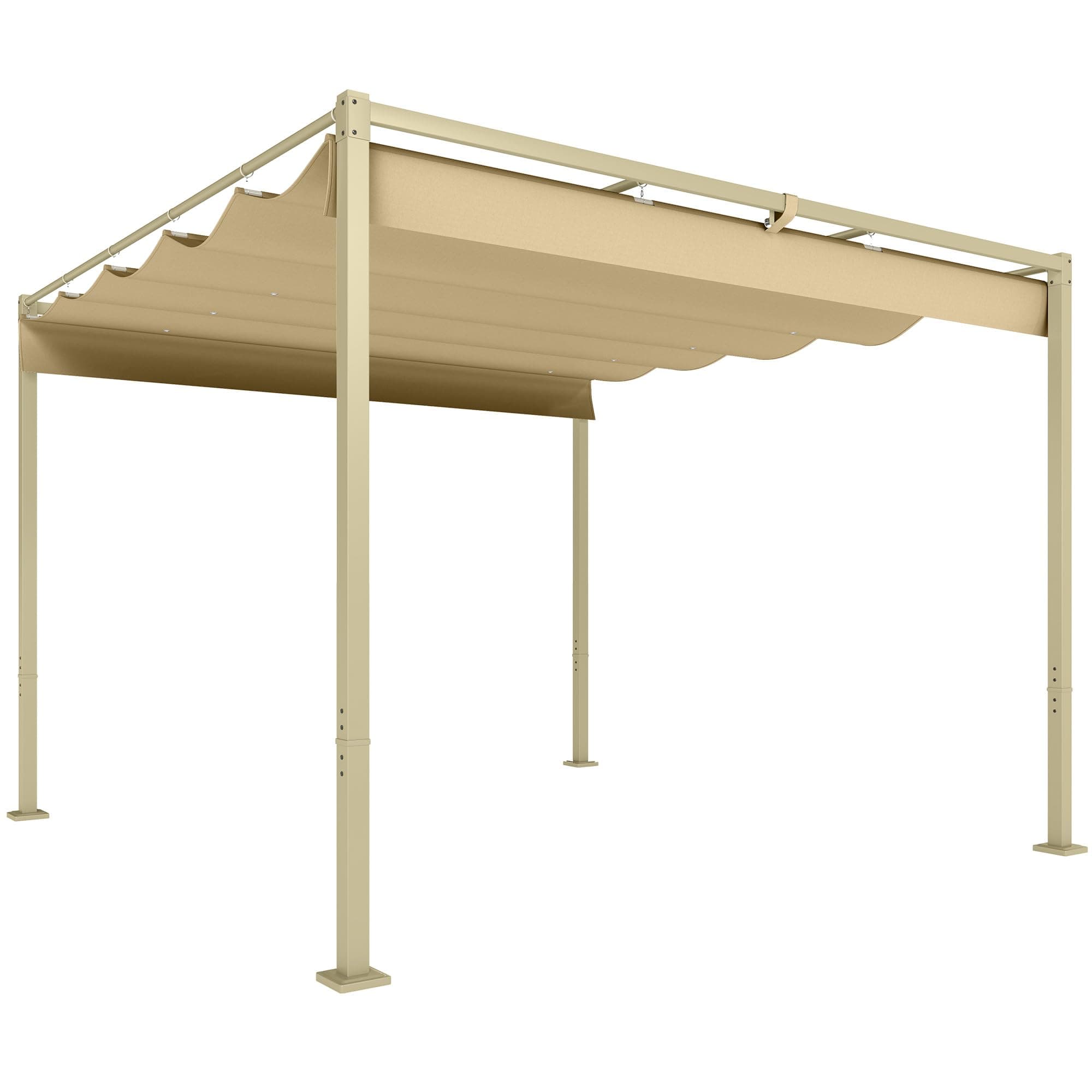 Outsunny Pergola Rétractable Coulissante 3 x 3 m, tonnelle de Jardin à Fixation magnétique Tissu Polyester Haute densité 180g/m² résistant aux UV, pour patios, Jardin, terrasse, arrière-Cours, Kaki