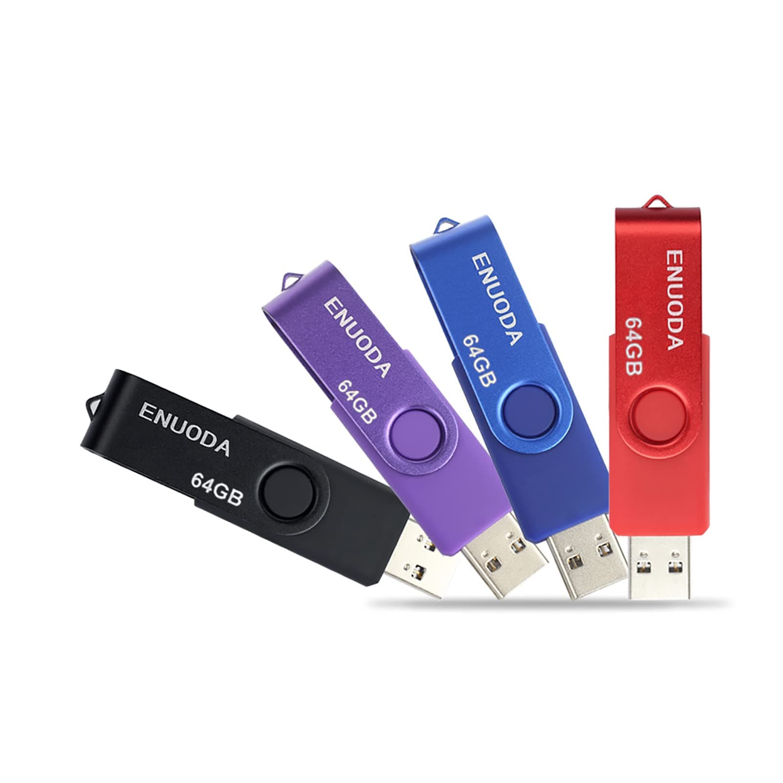 ENUODA Clé USB 64 Go Lot de 4 Clef USB 2.0 Flash Drive Stockage Rotation Disque Mémoire Stick avec Lumière LED pour Le Stockage et la Sauvegarde (Rouge Noir Bleu Violet)