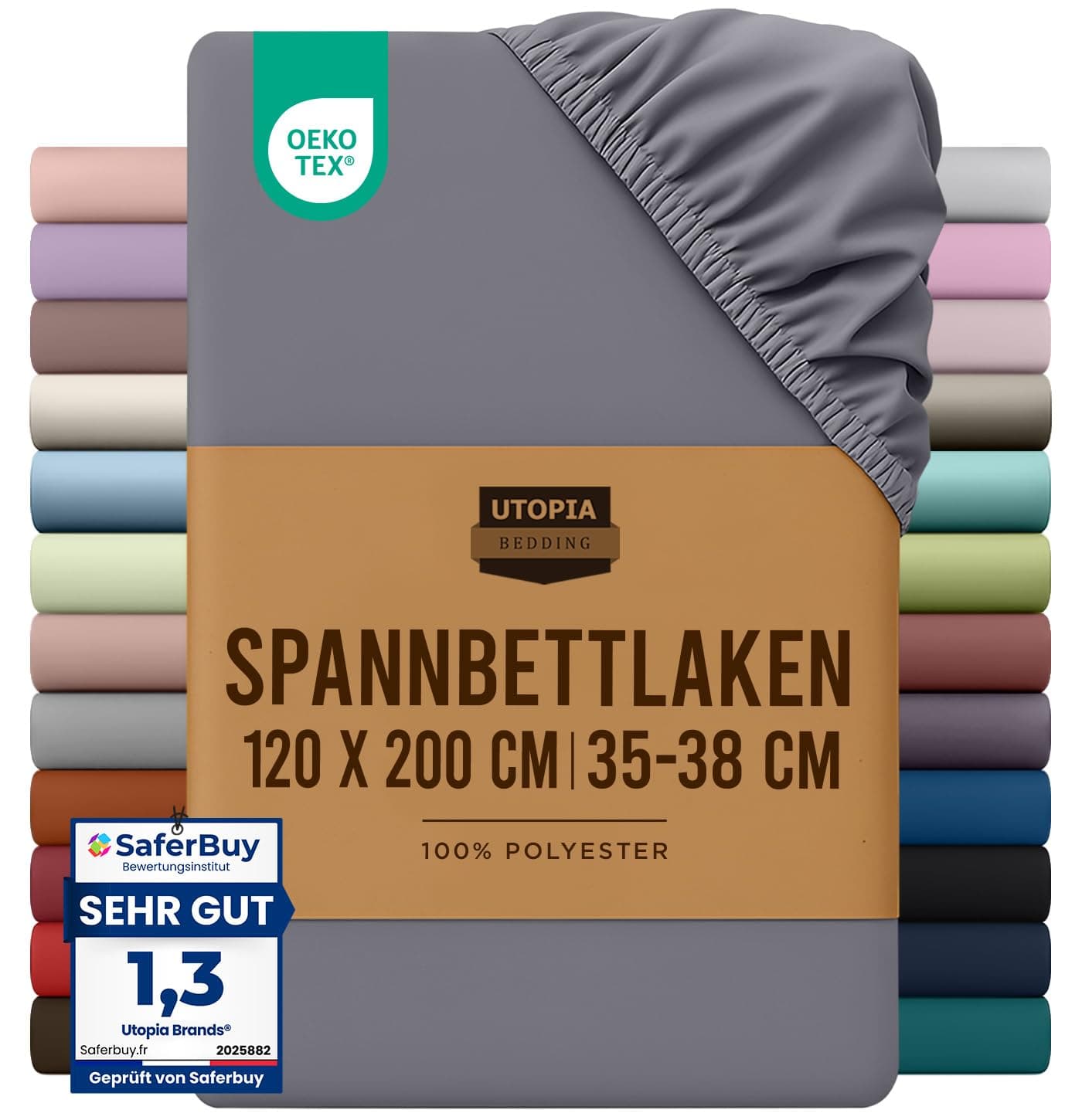 Utopia Bedding - Spannbettlaken 120x200cm - Grau | 100% Polyester Mikrofaser Spannbetttuch - Boxspringbett - Oeko-Tex Zertifiziertes - 35-38 cm Tiefe Tasche
