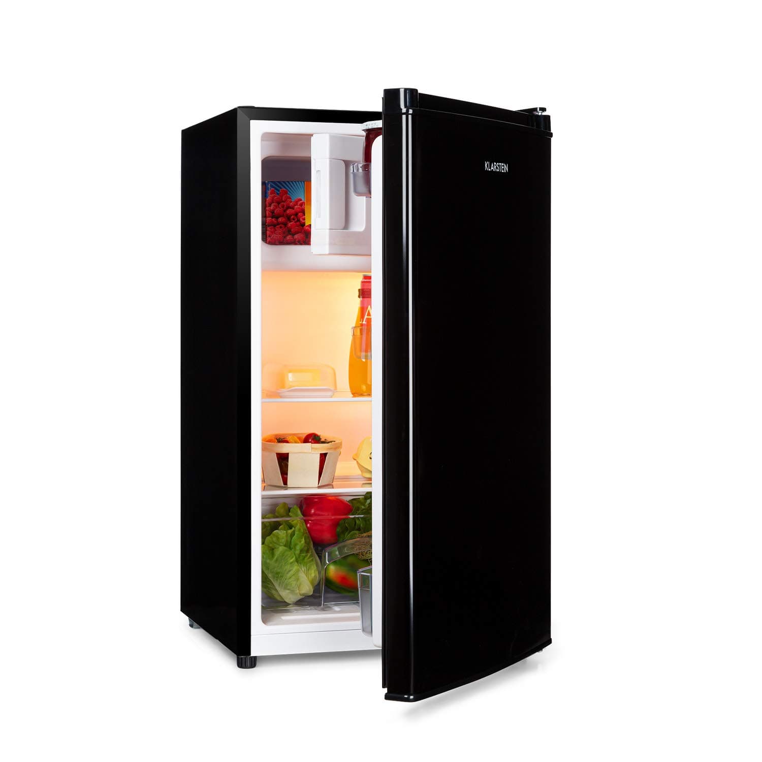 KLARSTEIN Cool Cousin - Combiné réfrigérateur congélateur, 80 L :69 L réfrigérateur et 11 L congélateur 3 étoiles, 2 clayettes en verre, 3 compartiments de porte, bac à légumes