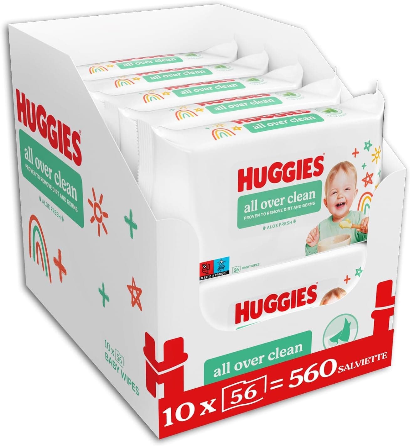 Huggies Everyday, Salviette neonato, 560 Salviette umidificate, 99% acqua pura, Salviettine con 65% fibre assorbenti naturali (10x56)