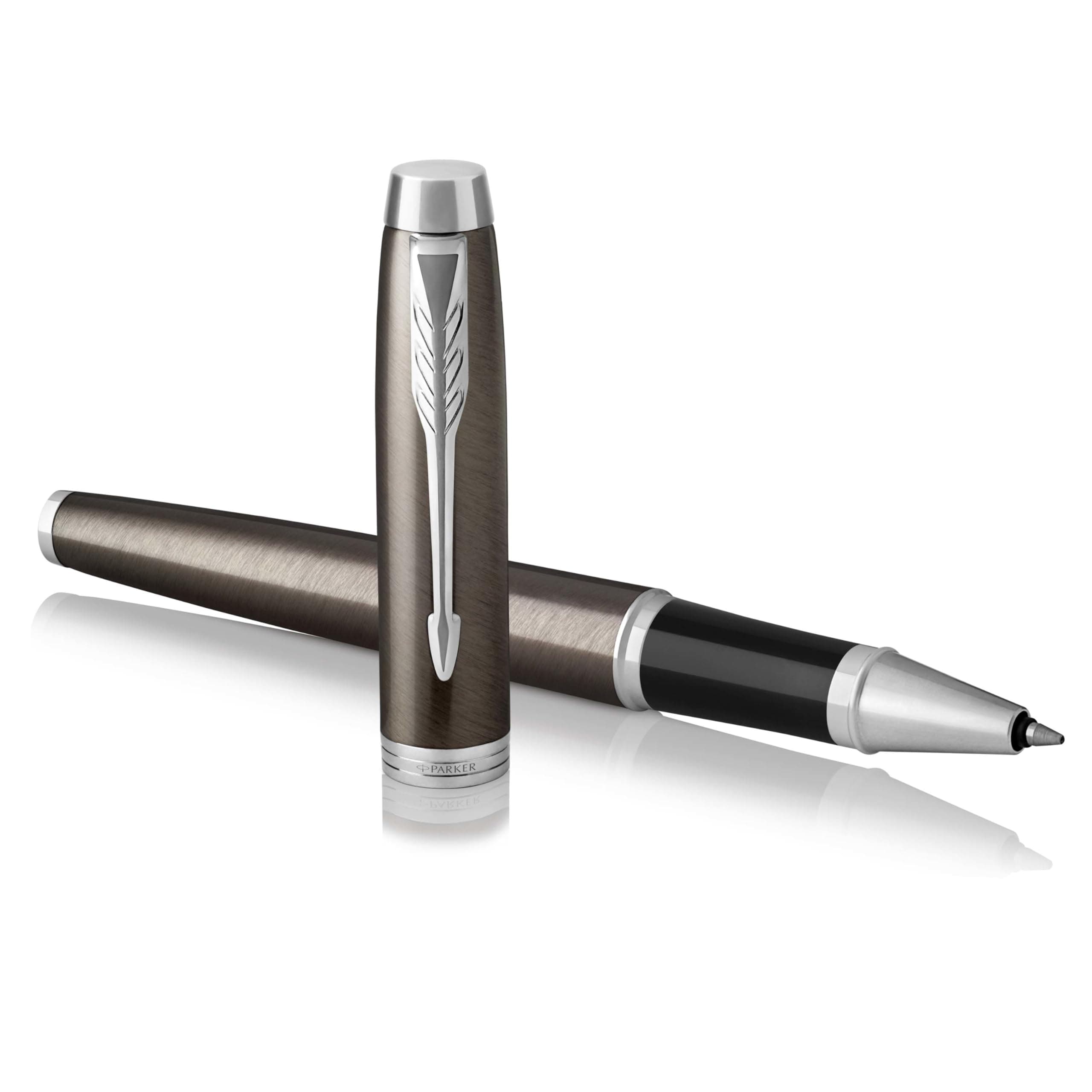 Parker IM Penna Roller | Punta Fine e Ricarica di Inchiostro Nero | Dark Espresso Chrome Trim
