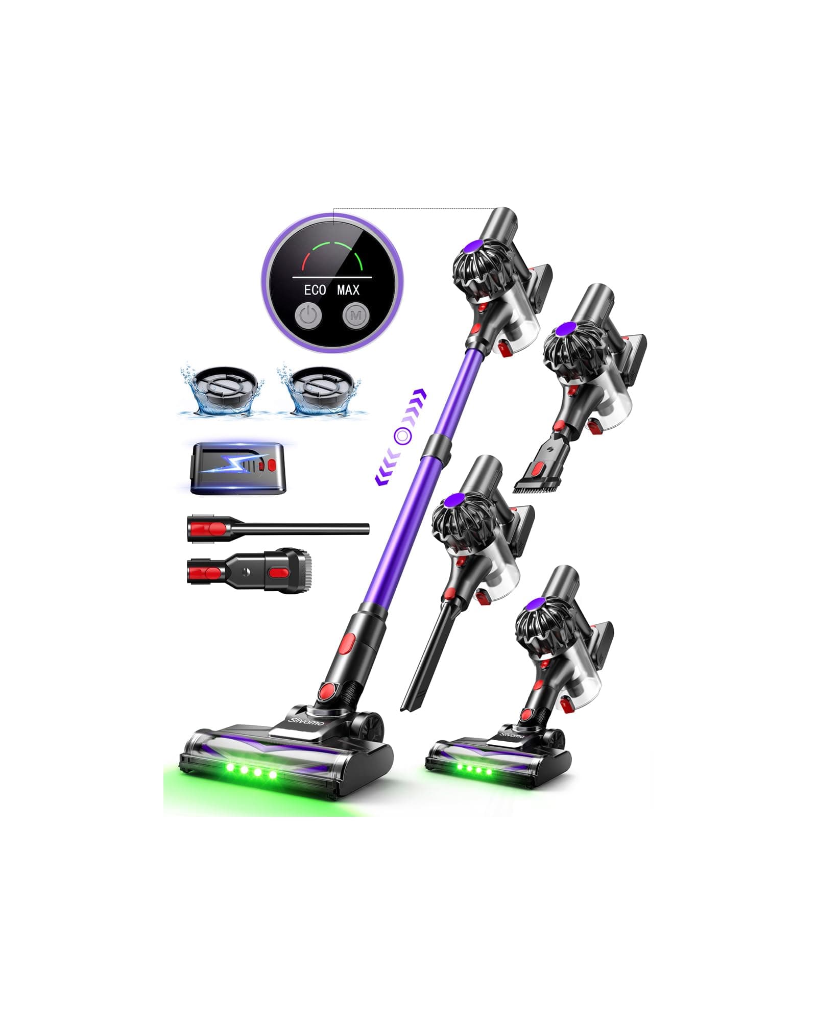 Slivamo S16 Aspirapolvere Senza Fili, 50kPa/600W/45min, Batteria Rimovibile, Scopa Elettrica Leggero con Luce LED Verde, Autoportante, per Peli Di Animali/Pavimenti Duri, Violetto