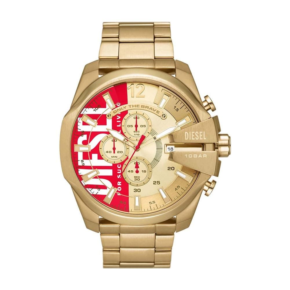 Diesel Reloj para hombre Mega Chief, movimiento cronógrafo de cuarzo, caja de acero inoxidable plateado de 59 mm con correa de acero inoxidable, DZ4308