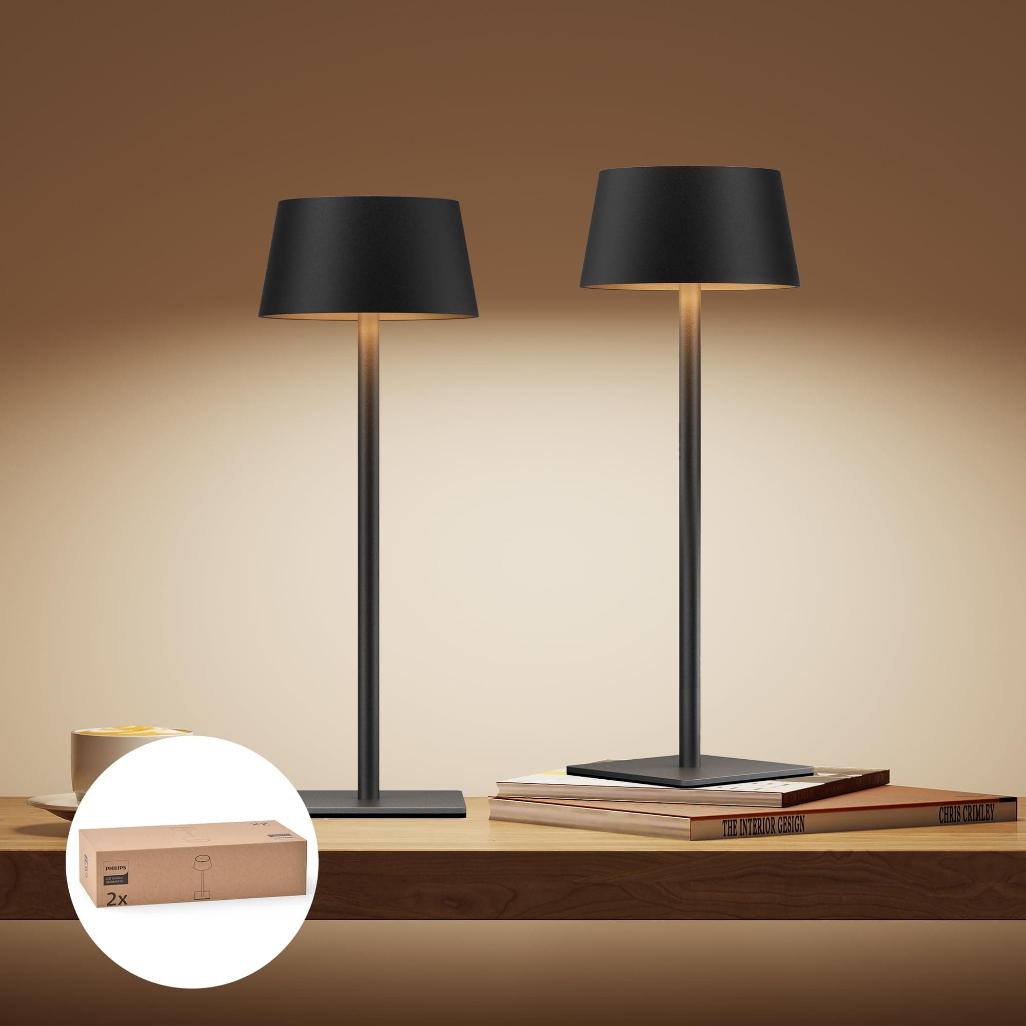 Philips Lampe de Table Solaire d'Extérieur, Lumière LED Portable, Sans Fil à Batterie Hauteur Réglable 2 Positions, Commande Tactile et Gradation Continue