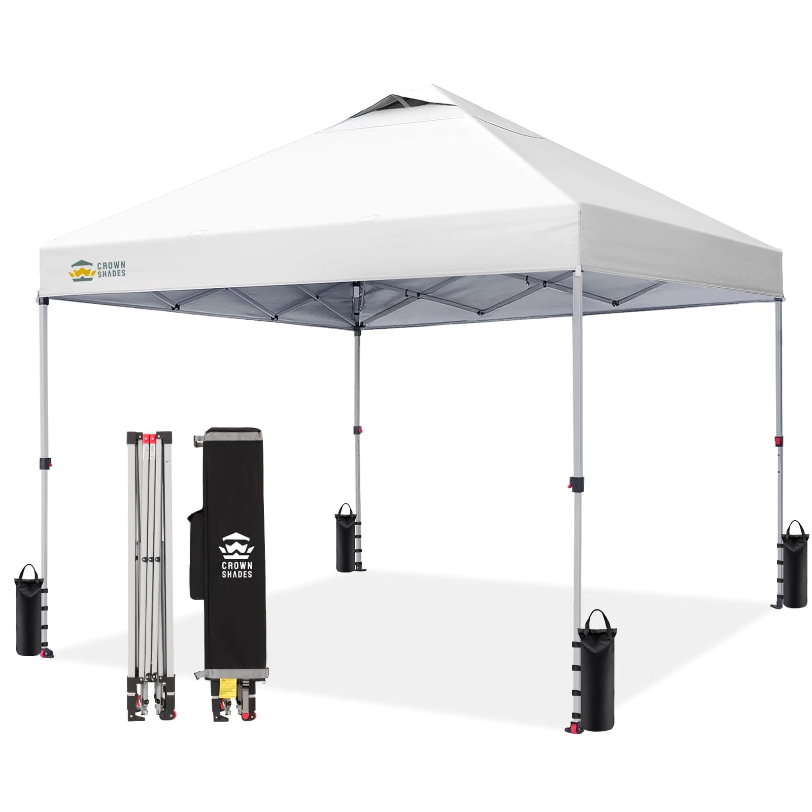 CROWN SHADES Tonnelle Pliante 3x3 Imperméable, Barnum Pliant de Jardin Exterieur, Pop-Up Gazebo avec Sac de Rangement, UPF 50+, avec 4 Sac de Sable, Blanc
