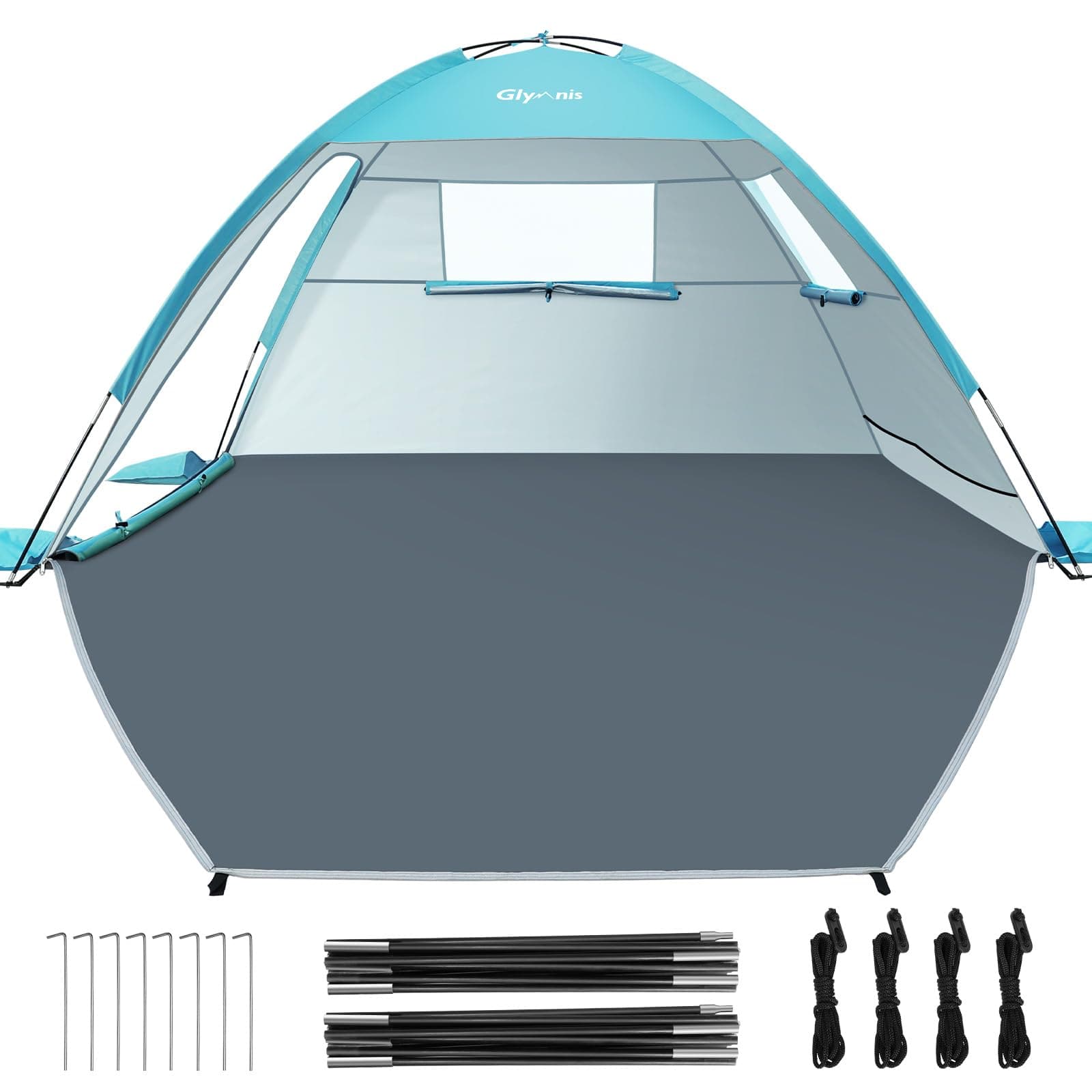 Glymnis Tienda de Playa, Refugio Playa para 2-3 Personas, Carpa de Playa con Doble Puerta de Cremallera, Ventanas Ventiladas, Protección UPF 50+, para Varar Parque Pescar
