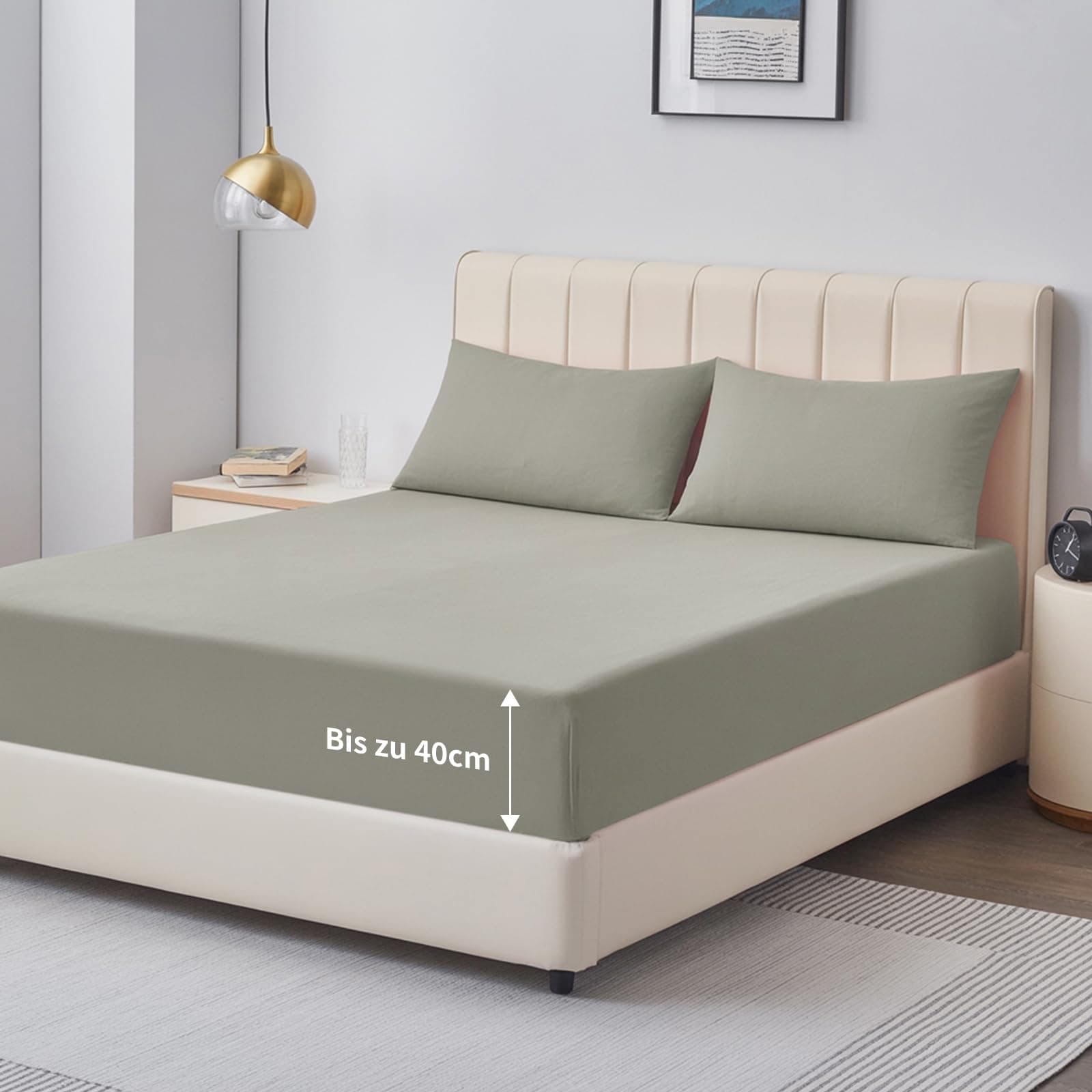 Aisbo Drap Housse 180x200 Grand Bonnet 40 cm - Drap Housse 2 Personnes 180 x 200 Grand Bonnet 40 cm Matelas en Microfibre Oeko-Tex avec Élastique Tout Autour, Taupe