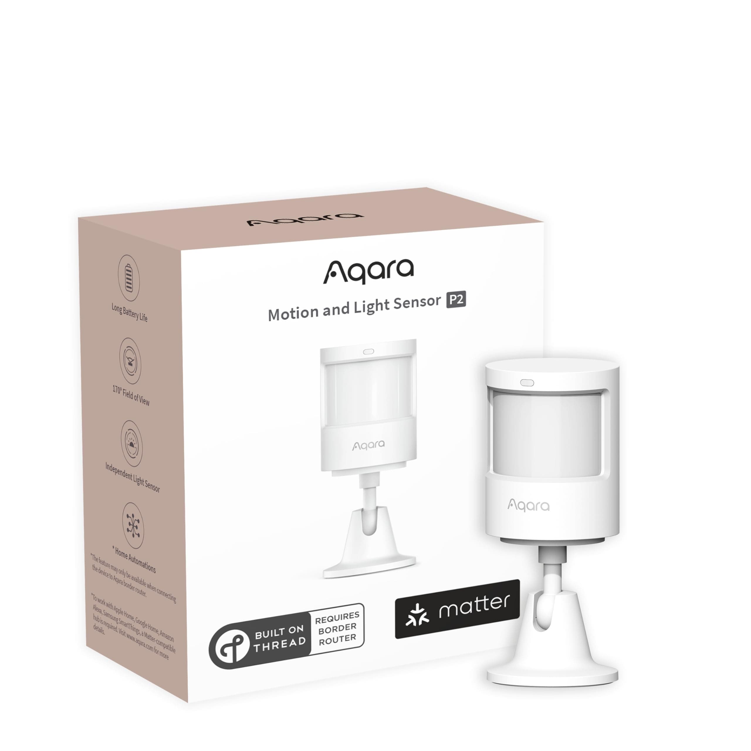 Aqara Détecteur de Mouvement et de Lumière P2, Matter Over Thread, Nécessite Routeur de Border Thread, Compatible avec Apple Home, Google Home, Alexa, SmartThings, Blanc