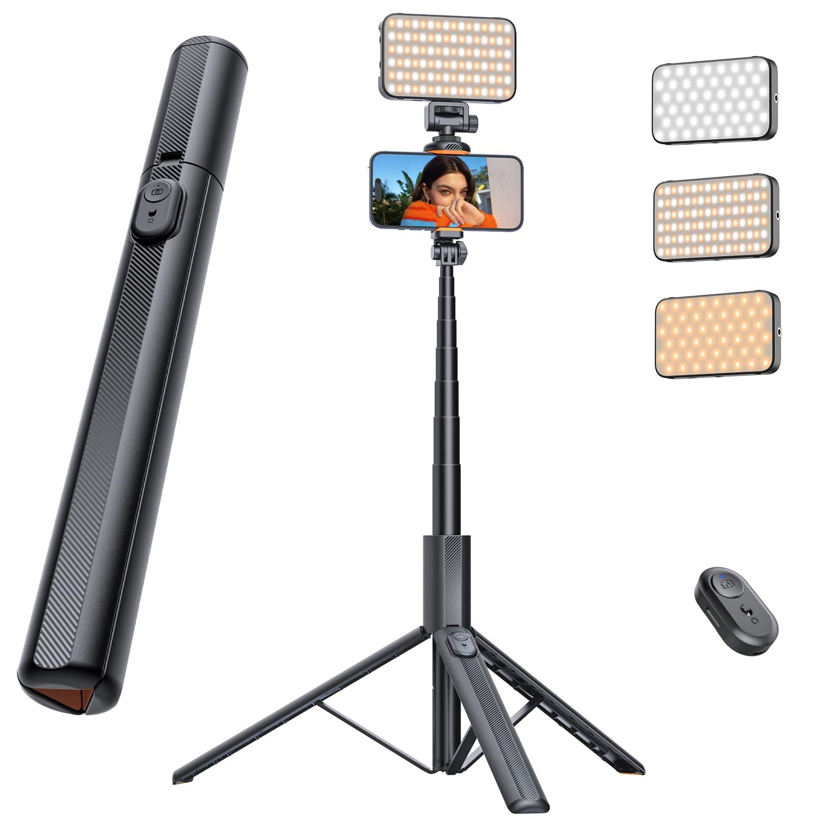 ANXRE 180cm Tripode para Movil con Luz, Control Remoto,Palo Selfie Monopies | Extensible, Alto y Portátil para Viajes/Grabación de Vídeo/Filmación, Compatible con iPhone/Samsung/GoPro/Cámara