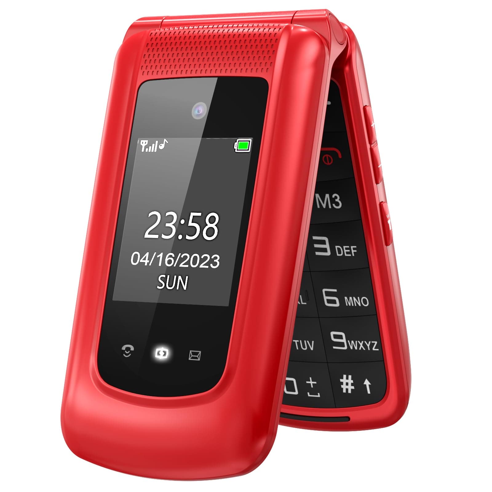 uleway GSM Telefono Cellulare per Anziani,Tasti Grandi,Volume alto,Funzione SOS, Dual HD IPS Display 2.4+1.7(Rosso)…