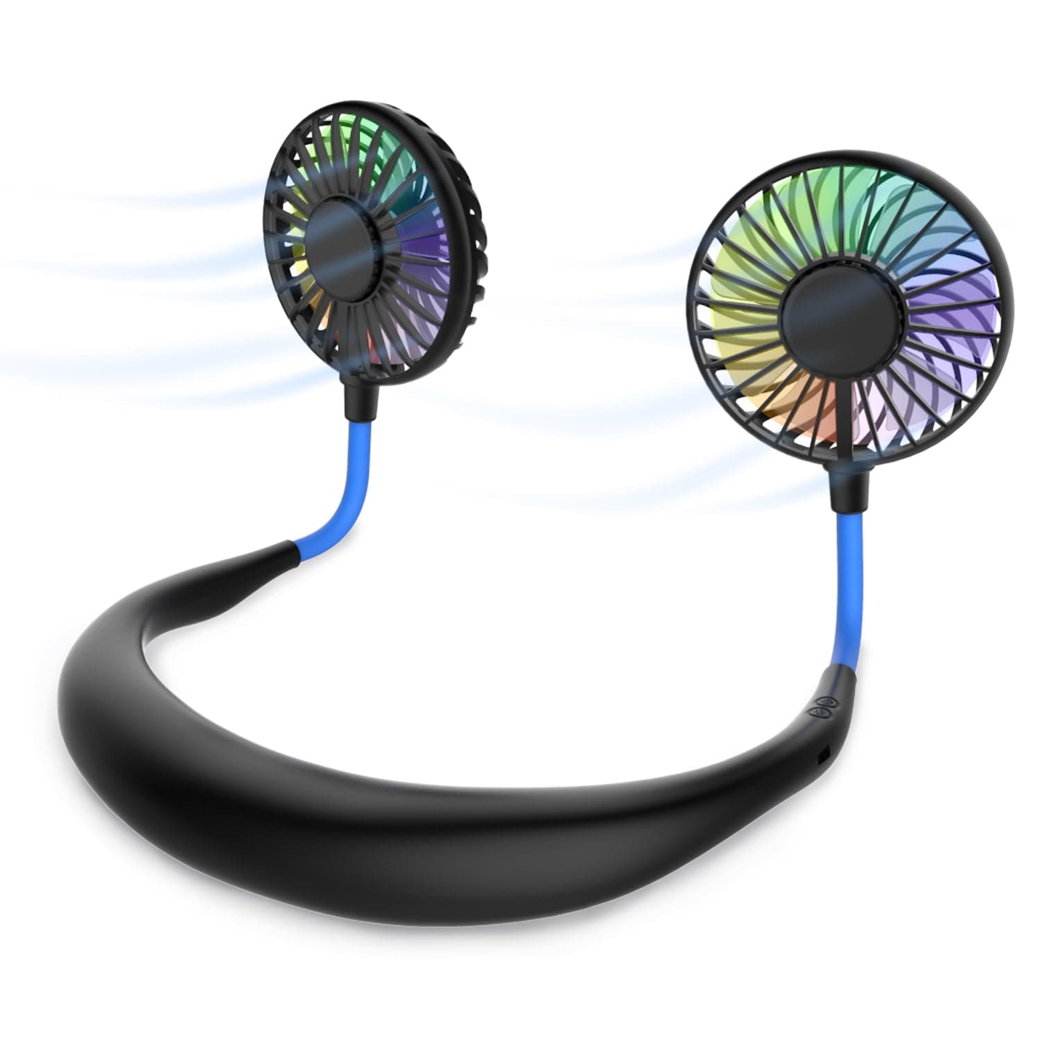 Mini ventilatore portatile da collo, mani libere, ricaricabile tramite USB, con fascia da collo, ventilatore per collana, ventilatore con doppia testa del vento, impostazioni a 3 velocità, per viaggi,