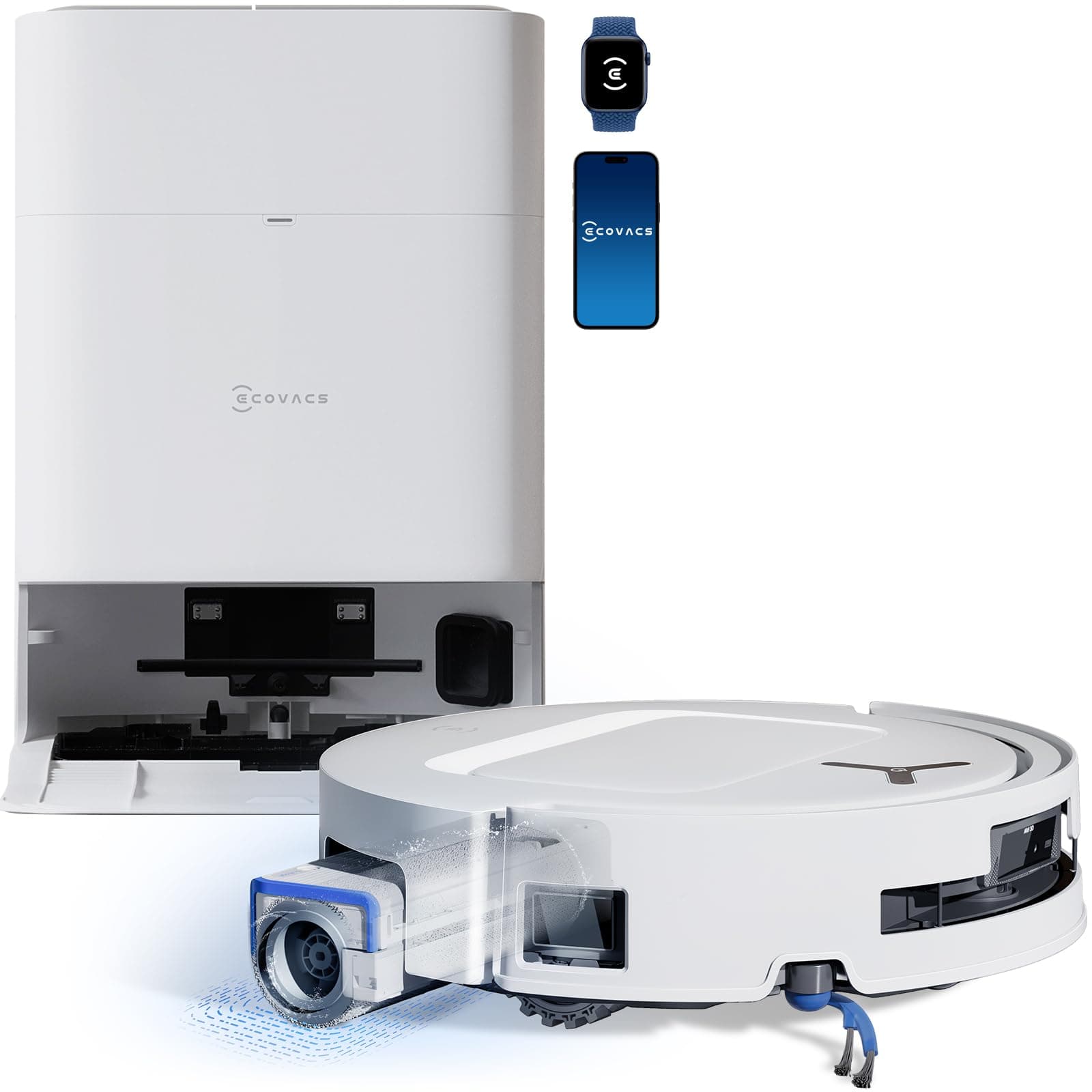 ECOVACS DEEBOT T80 Omni Aspirateur Robot Laveur, 18 000 Pa, Nettoyage Automatique instantané OZMO Roller, ZeroTangle 3.0, Lavage à l'eau Chaude 40-75 ℃, Séchage à air Chaud, Blanc