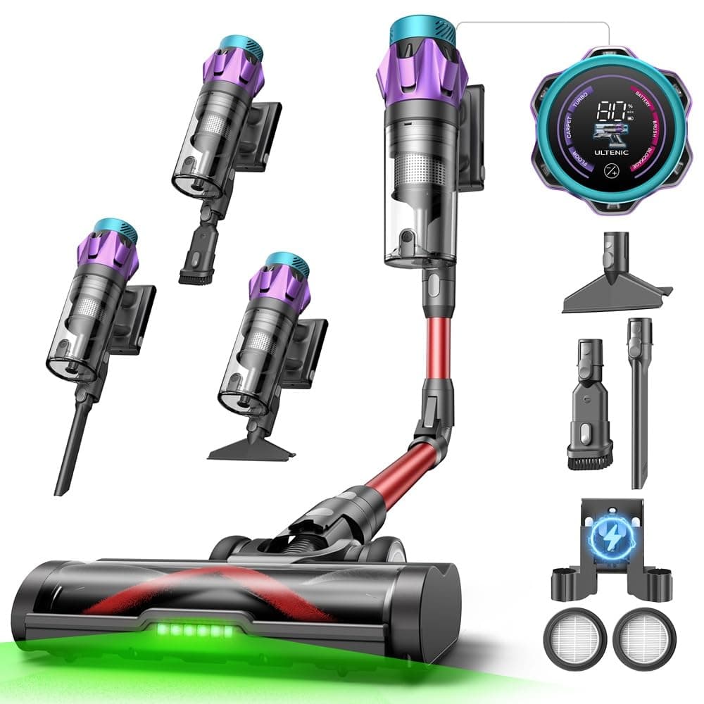 Ultenic U18 Pro Aspirateur Balai sans Fil | 55kPa Puissant Poils d'animaux | GreenEye | 80min Autonomie | HEPA H13 Anti-Allergie | Tube Pliable | Maison & Voiture