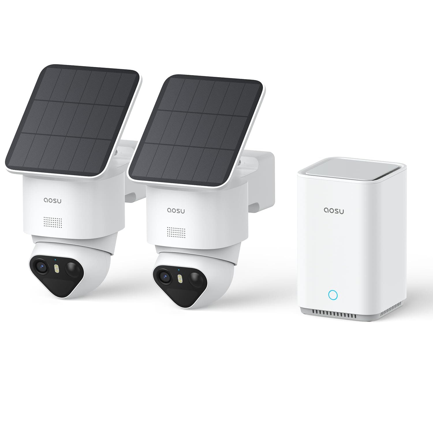 aosu 4K T2 Ultra Camera Surveillance WiFi Exterieure sans Fil Solaire, 2 Cam-Kit & aosuBase 2.0, 8MP Vision Nocturne, sans Abonnement, 32 Go Local & 1 to Extensible, 360° Panorama Suivi IA, 5G/2,4G