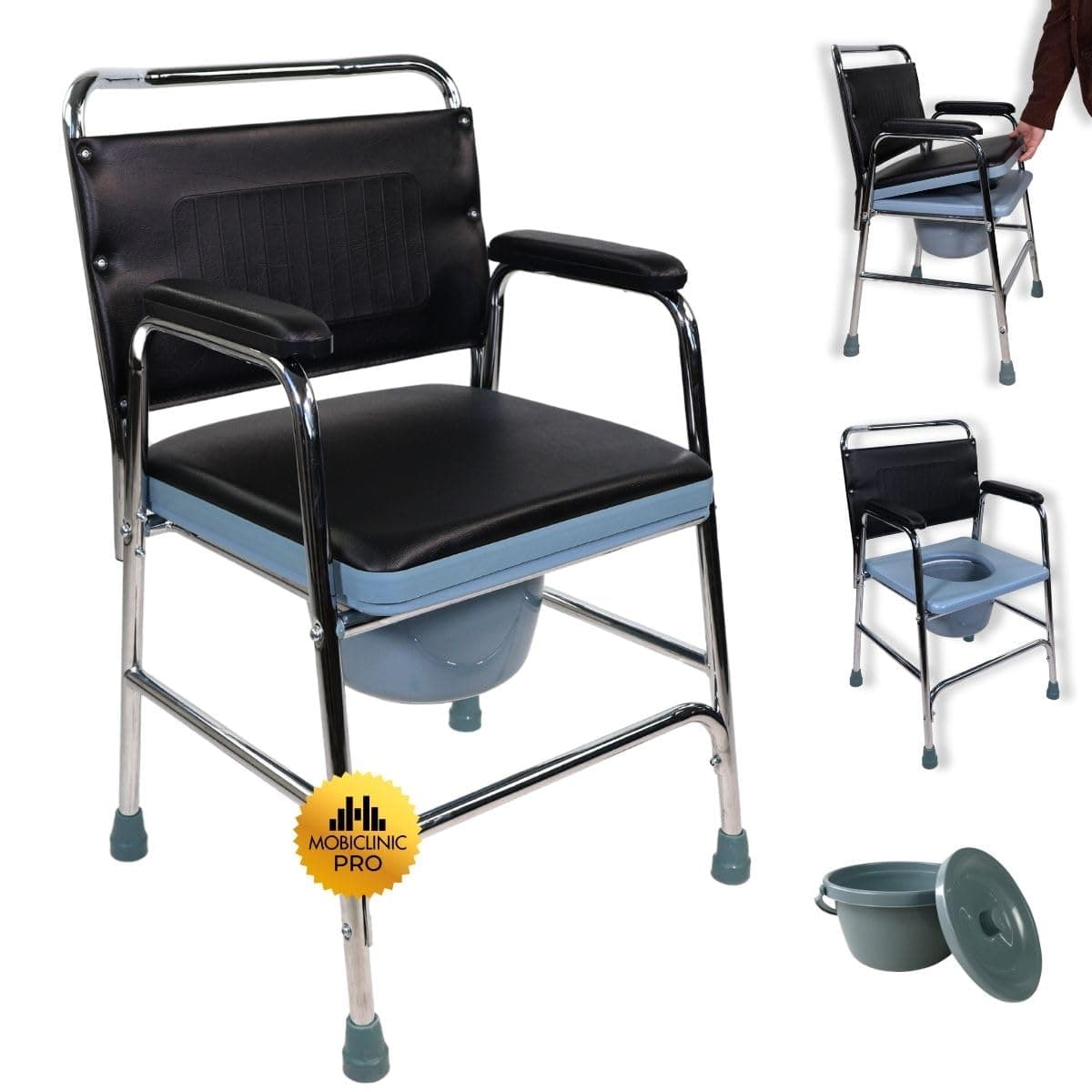 Mobiclinic, Velero, Silla wc inodoro adultos, Acolchada, Tapa, Conteras antideslizantes, Acero, Marca española, Asiento y reposabrazos acolchados, Bidet incorporado, Personas mayores, Portátil