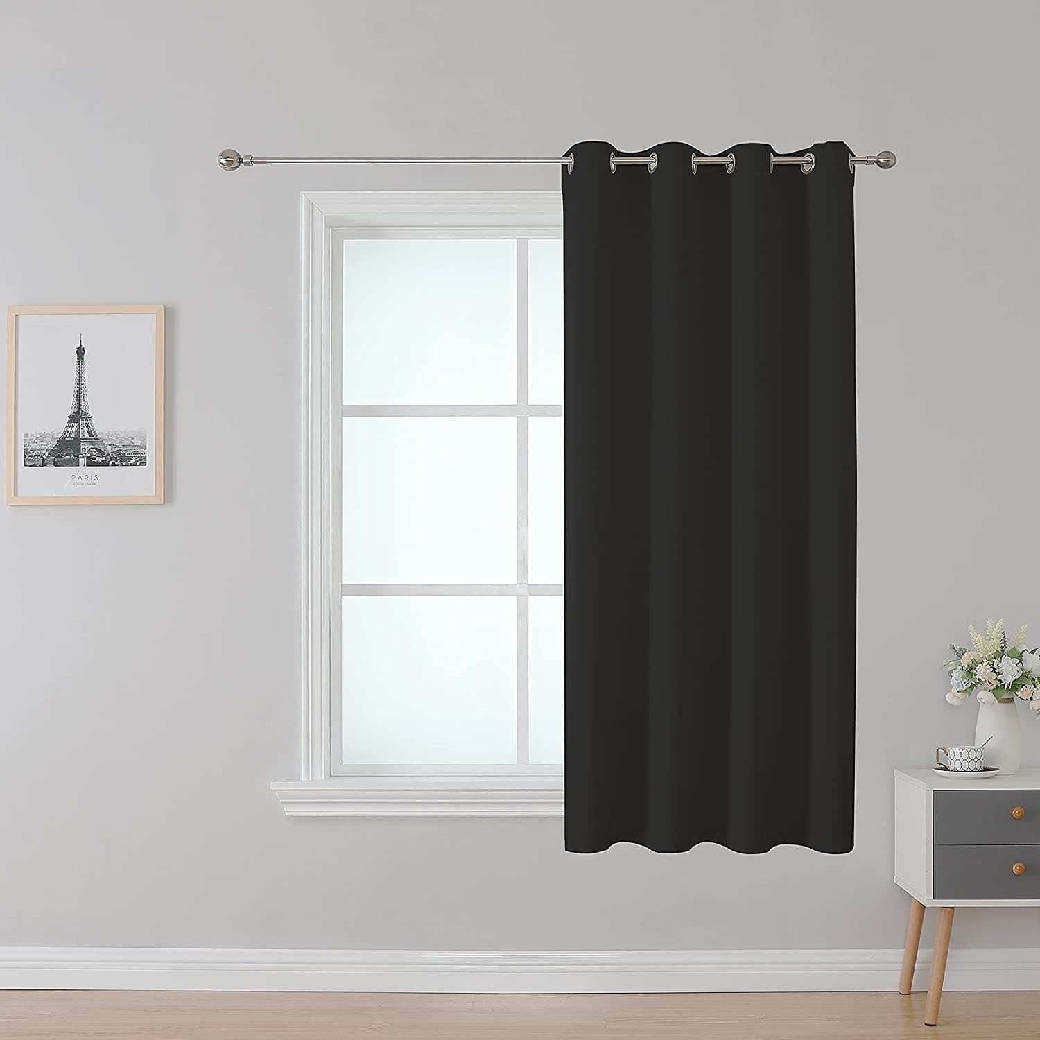 Upcortinassi Tenda ignifuga resistente alla fiamma, tende oscuranti per scuola, aula, dormitorio, casa di cura, colore nero, 132 x 160 cm, 1 pannello