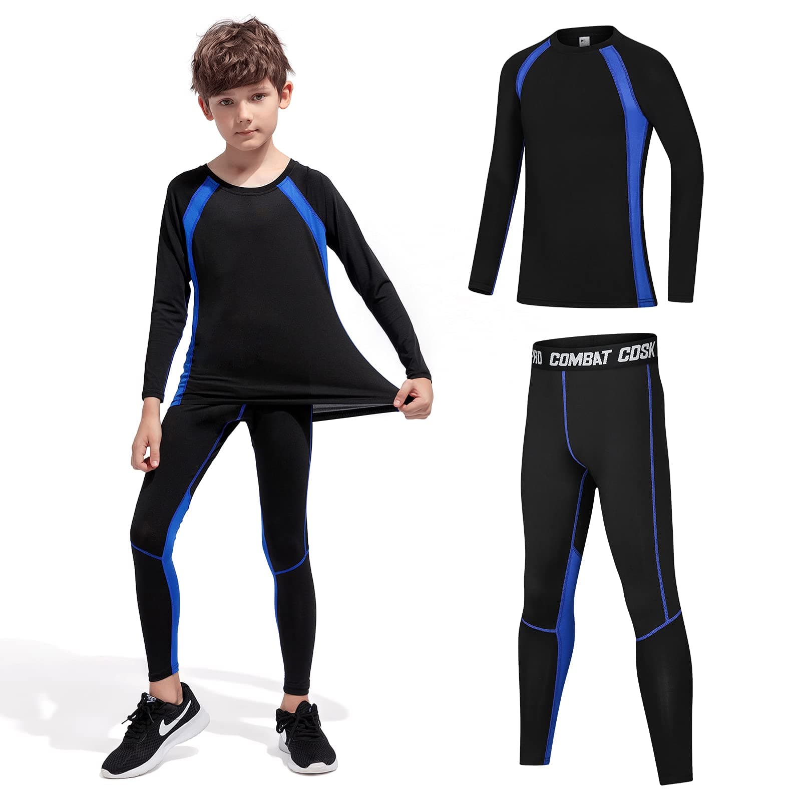 Intimo Termico Bambino Calcio, Bambini Tuta Termica Maglia e Pantaloni | Tessuto caldo e traspirante, set termico per ragazzo e bambina, ideale come base layer per calcio, sci e sport invernali