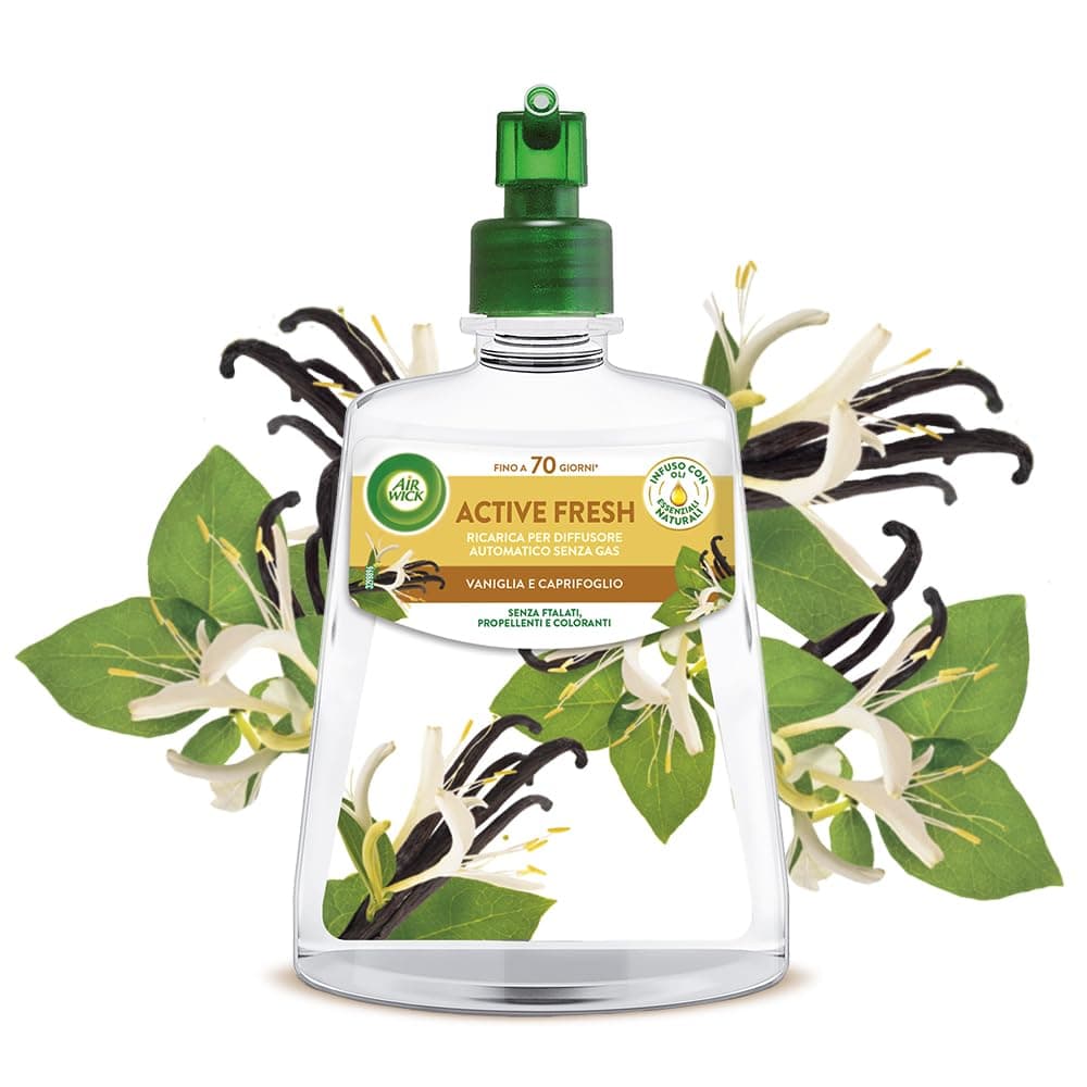 Airwick Active Fresh Deodorante per Ambienti, Ricarica per Diffusore Spray Automatico senza Gas alla fragranza Vaniglia e Burro di Karitè, 228 ml (Confezione da 1)