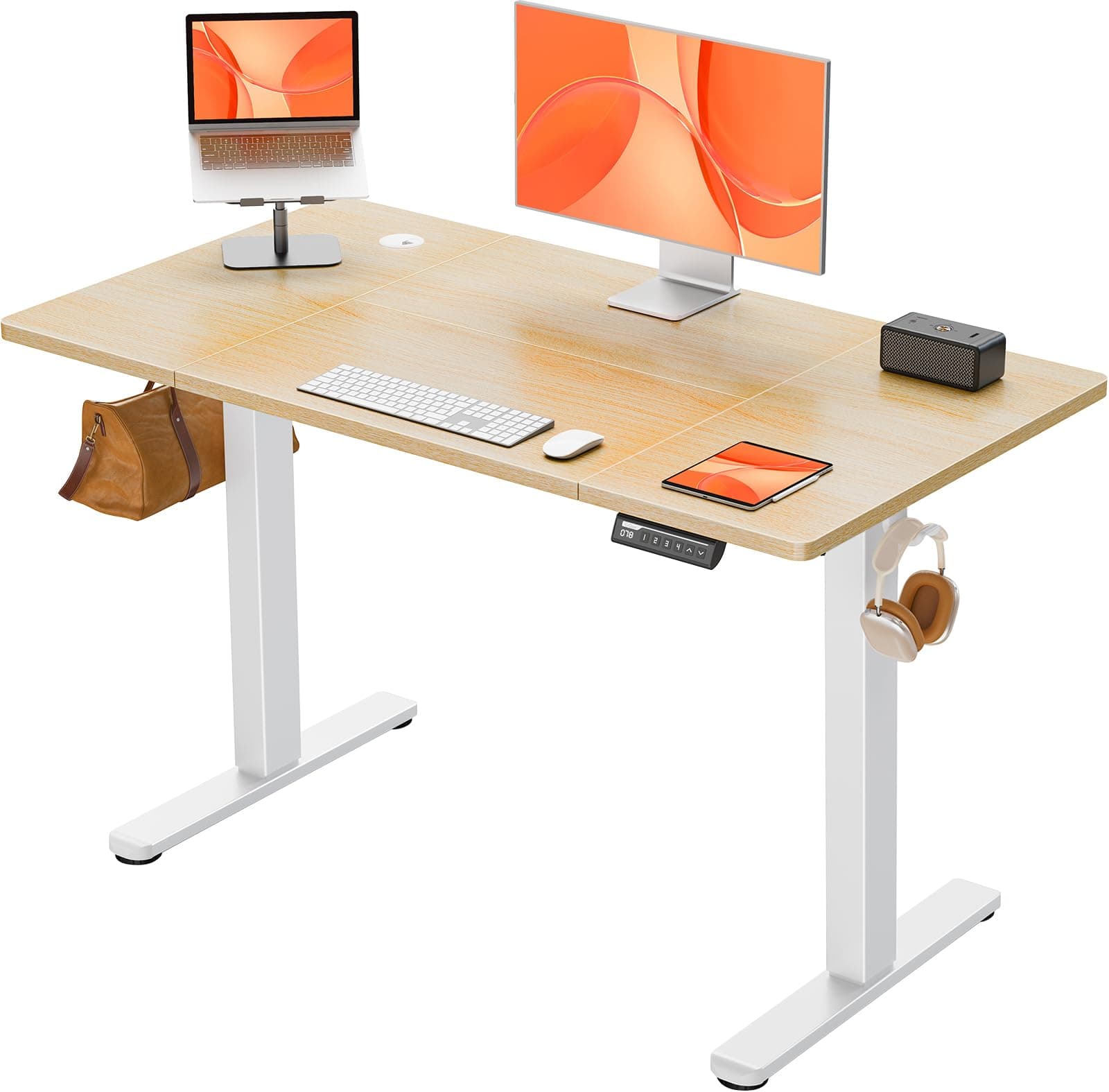 ErGear Escritorio Elevable Eléctrico, Escritorio Ajustable en Altura, Mesa Elevable con Panel Inteligente de 4 Memorias, Mesa Escritorio Oficina en Casa con Tablero Ensamblado (120 x 60 cm, Natural)