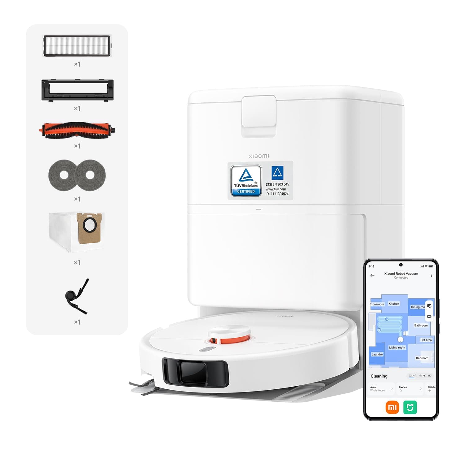 XIAOMI H50 Pro Saugroboter mit Wischfunktion, 15000Pa Saugleistung, ausfahrbare Seitenbürste&Wischmopp, Anti-Tangle-System, Heißlufttrocknung, 10mm Mopp-Anhebung,Hinderniserkennung, All-in-One-Station