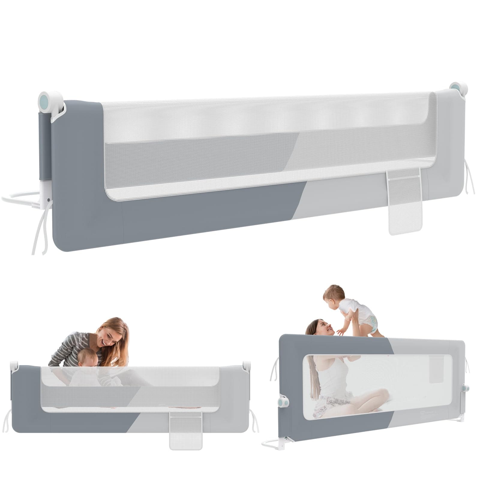 LZQ - Barrière de lit rabattable pour enfant - Protection anti-chute - Pour lit d'enfant - Protection de lit pour enfant (Gris foncé + Gris clair, 200 cm)