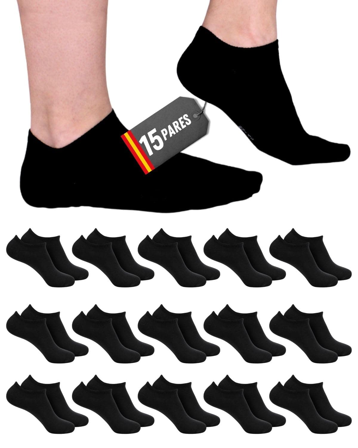 POPYS® 9/15 Pares Calcetines cortos Unisex de Algodón con 200 Hiladas | Calcetines Tobilleros Hombre y Mujer para el día a día.