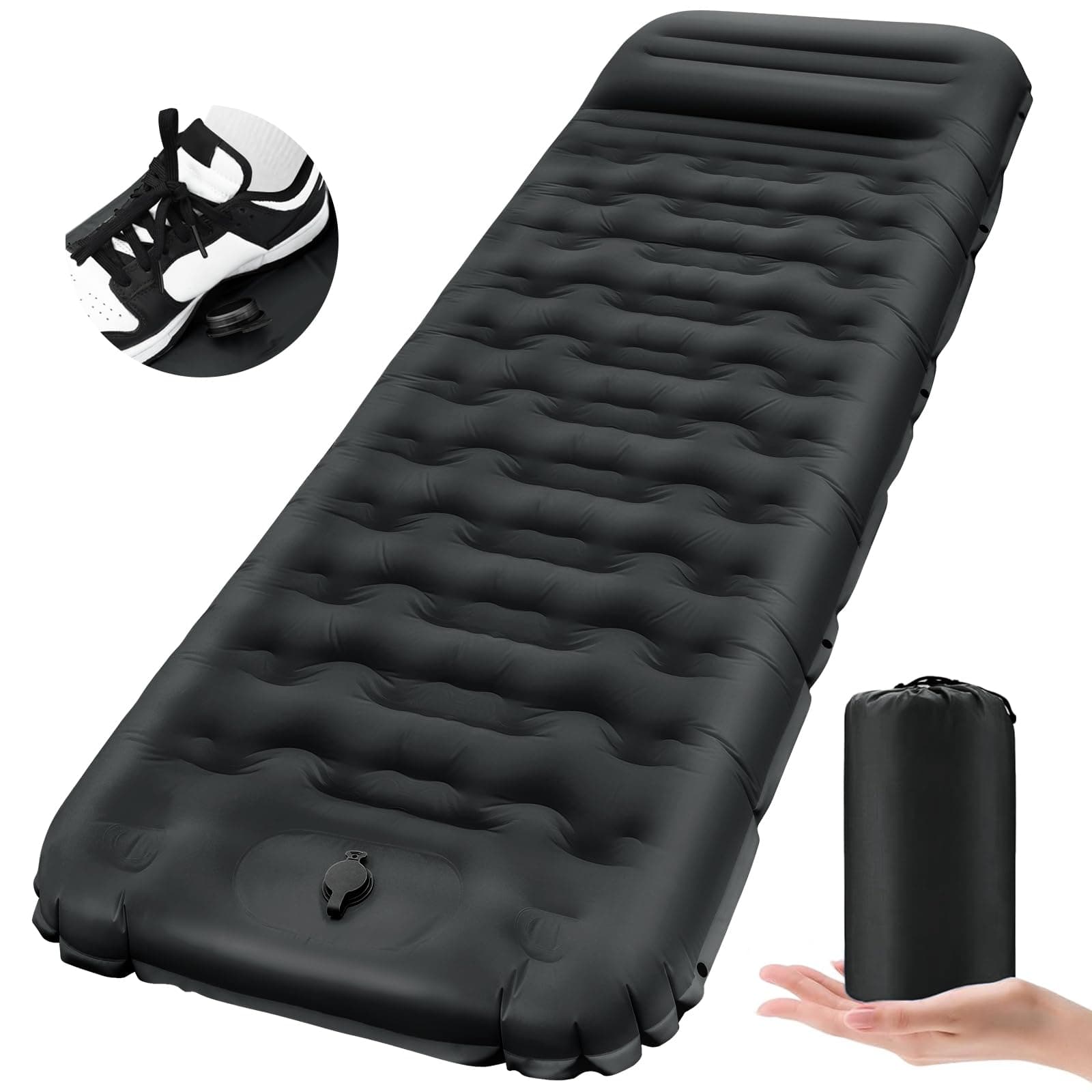 Hsweeth Matelas Camping Autogonflant de 12 cm D'épaisseur Matelas Gonflable Camping Compact Ultraléger avec Pompe à Pied et Oreiller Tapis de Couchage Imperméable pour Randonnée, Voyage, Sac à Dos