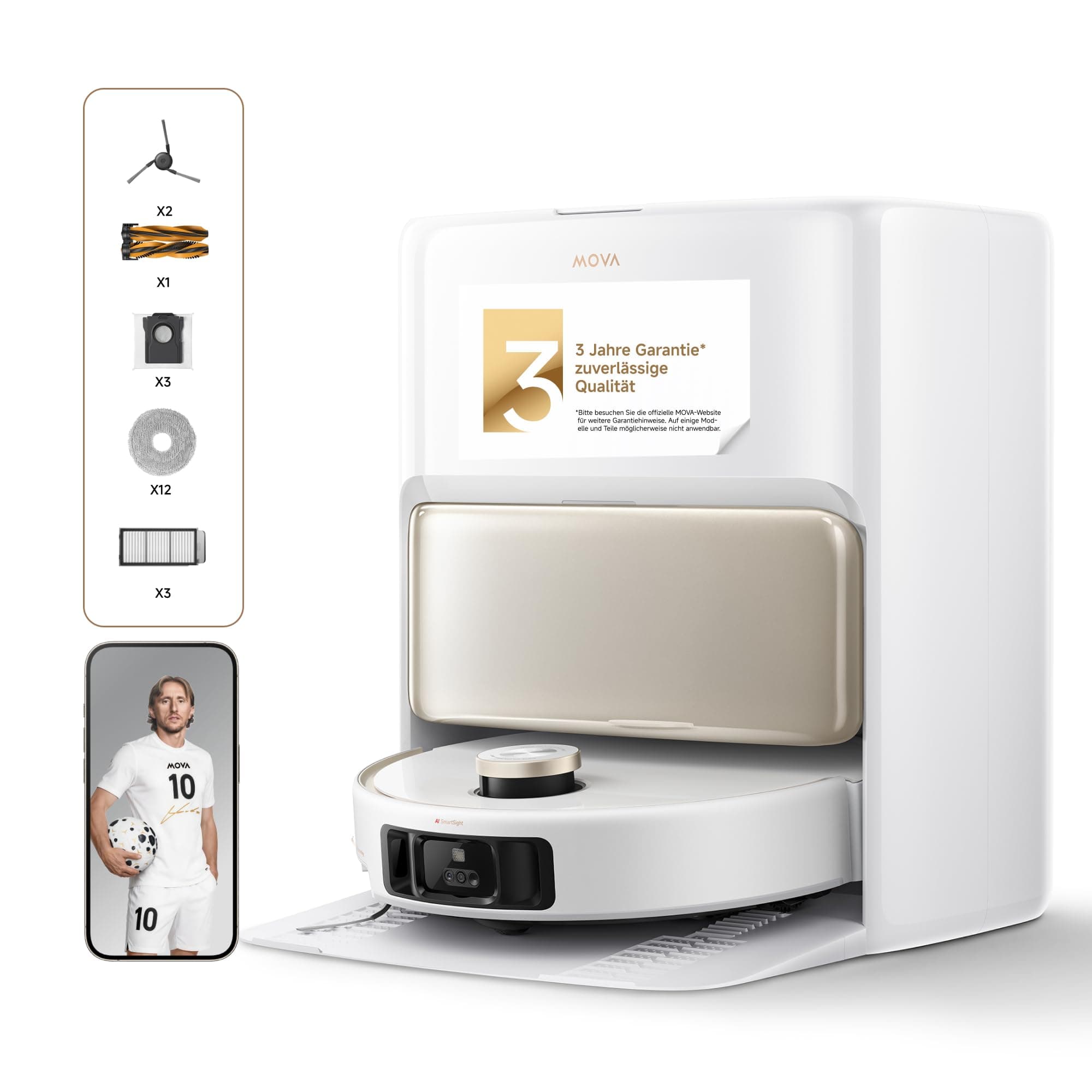 MOVA V50 Ultra Saugroboter, 24.000 Pa Saugkraft & Thermo-Wischen, Weiß | DuoSolution System, FlexScope Navigation & StepMaster System