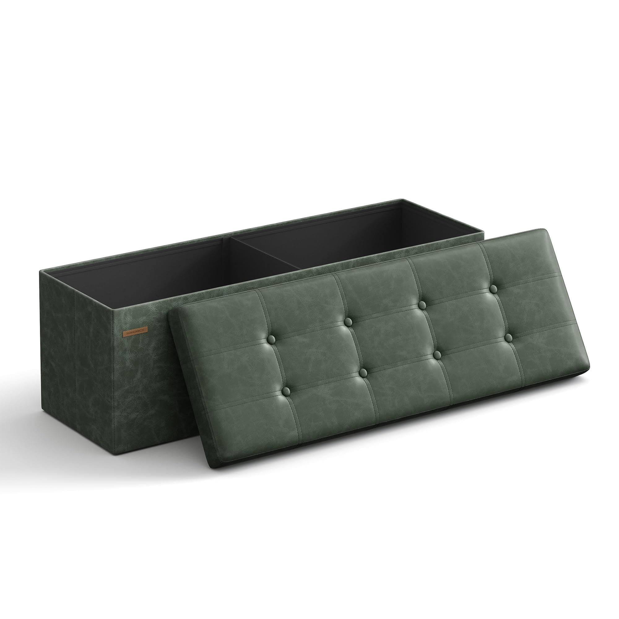 SONGMICS Cassapanca, Pouf Contenitore, Poggiapiedi Pieghevole da 38 x 110 x 38 cm, Ottomano, Regge fino a 300 kg, per Soggiorno, Camera da Letto, Entrata, Verde Foresta LSF070C01