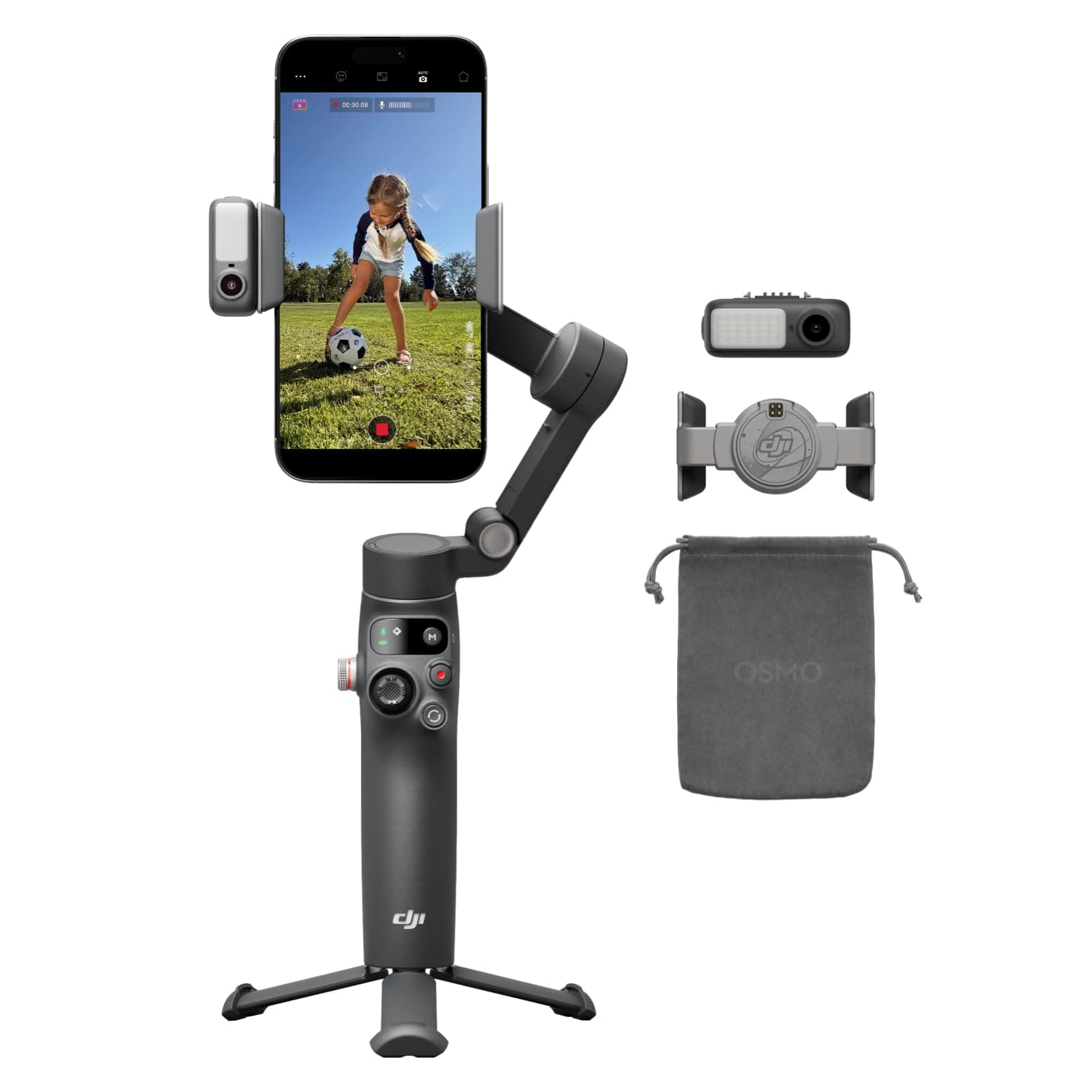 DJI Osmo Mobile 8 Estabilizador para teléfonos, Pack Seguimiento Avanzado, Seguimiento Nativo por IA con Audio e iluminación, rotación panorámica de 360°, Brazo Extensible y trípode