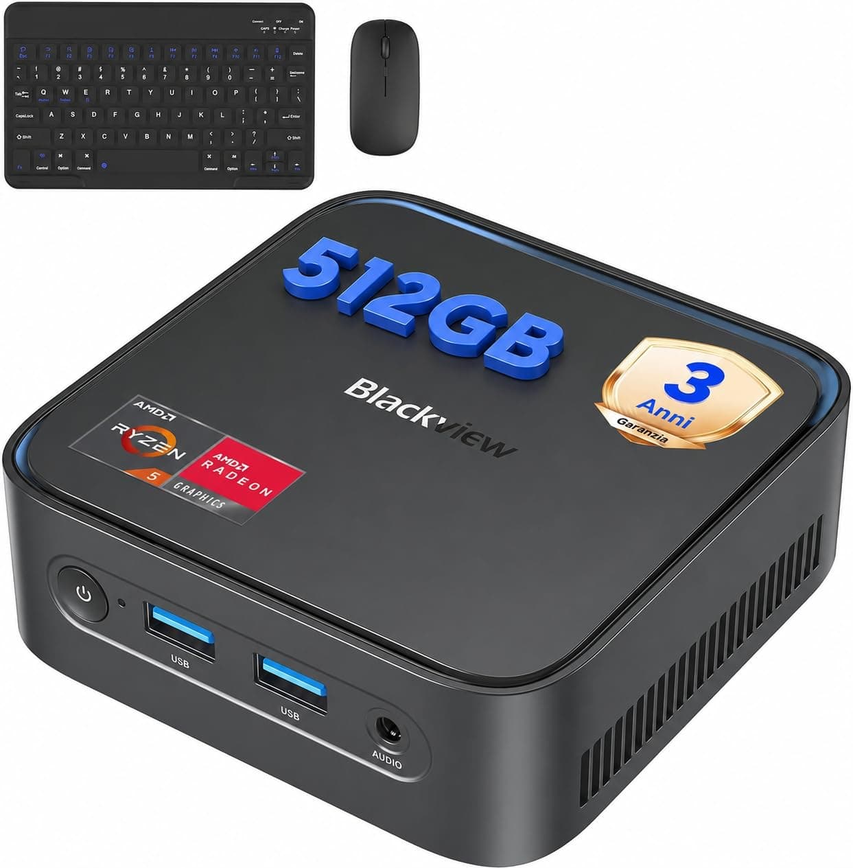 Blackview 【Set Completo】 MP50 Mini PC AMD Ryzen 5 (16GB RAM 512GB SSD) con Tastiera e Mouse Inclusi, Grafica Vega 8 Desktop PC, Win 11 Pro, HDMI/DP 4K@60Hz, WiFi 5/BT 4.2, Computer per Ufficio e Casa