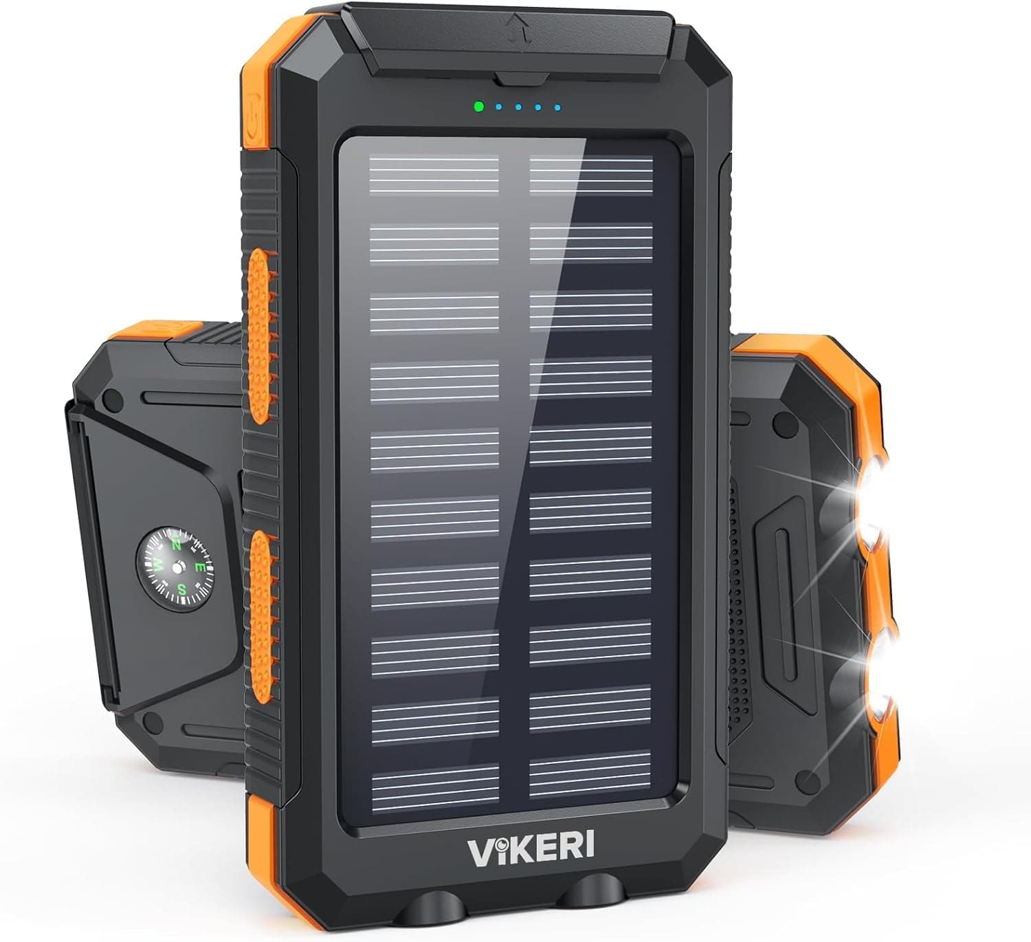 Vikeri Chargeur Solaire 26800 mAh, Batterie Externe Solaire Etanche, Port USB-C pour Une Charge Rapide, Batterie Solaire avec 4 Prises, pour Smartphones, Tablettes, etc. (Orange) | 4 ports, étanche IP67, lampe torche & boussole, camping extérieur, compatible smartphones & tablettes, orange