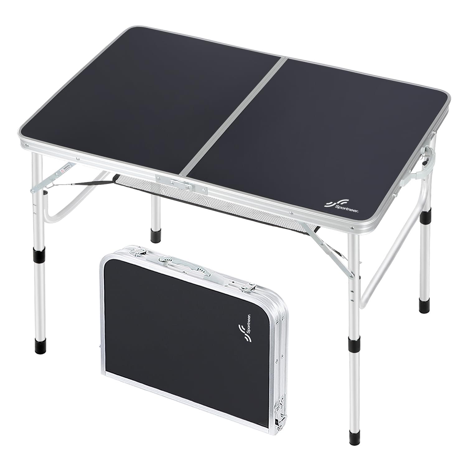 Sportneer Tavolo da Campeggio Pieghevole e Regolabile in Altezza, 90×60 cm, Tavolino da Campeggio Portatile con Ripiano in Rete, 2 Altezze, Tavolo da Esterno per Campeggio, Picnic e Uso Familiare