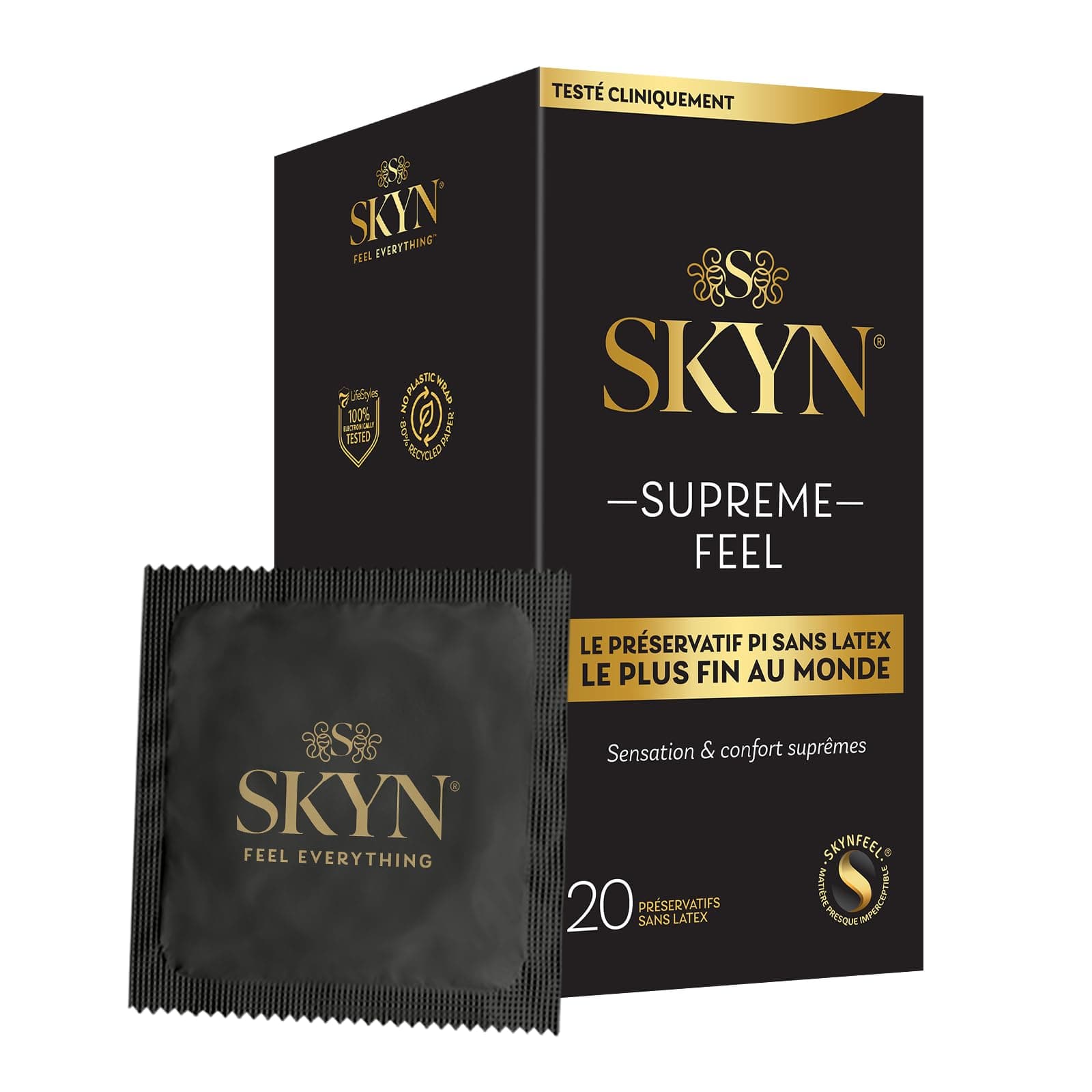 SKYN Supreme Feel : Lot de 20 Préservatifs sans latex SKYNFEEL pour Homme/Ultra-Fins, Lisses, Forme Droit