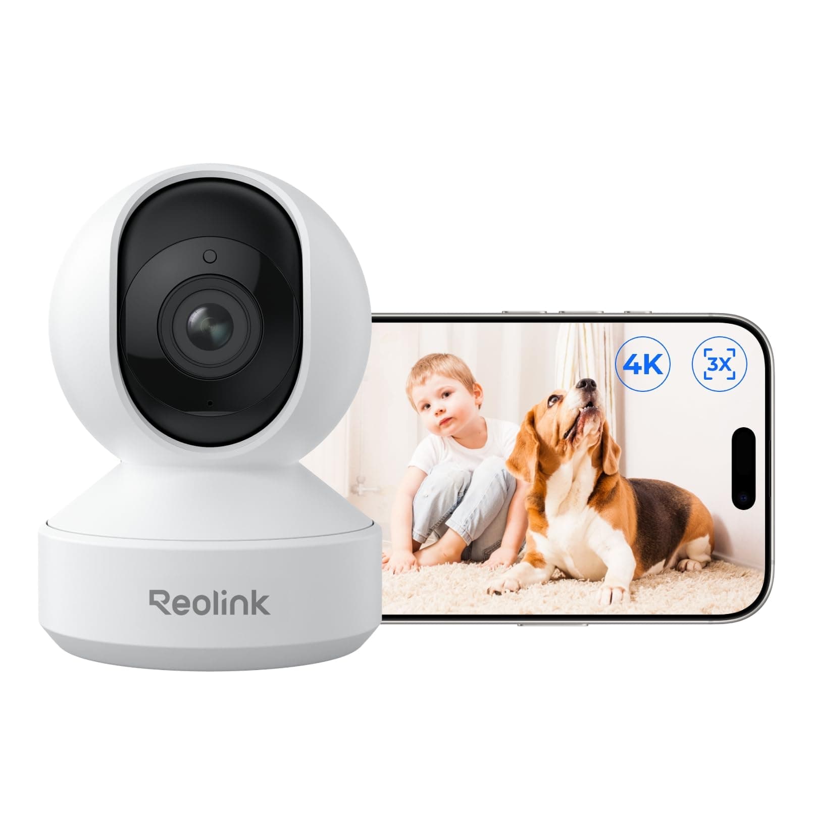 Reolink 4K 360° Caméra Surveillance WiFi Intérieure, Wi-FI 6 Bi-Bande Caméra Bébé, Détection de Personne/Animaux/Pleurs, Zoom Optique 3X, Suivi Auto, Vision Nocturne, E1 Zoom