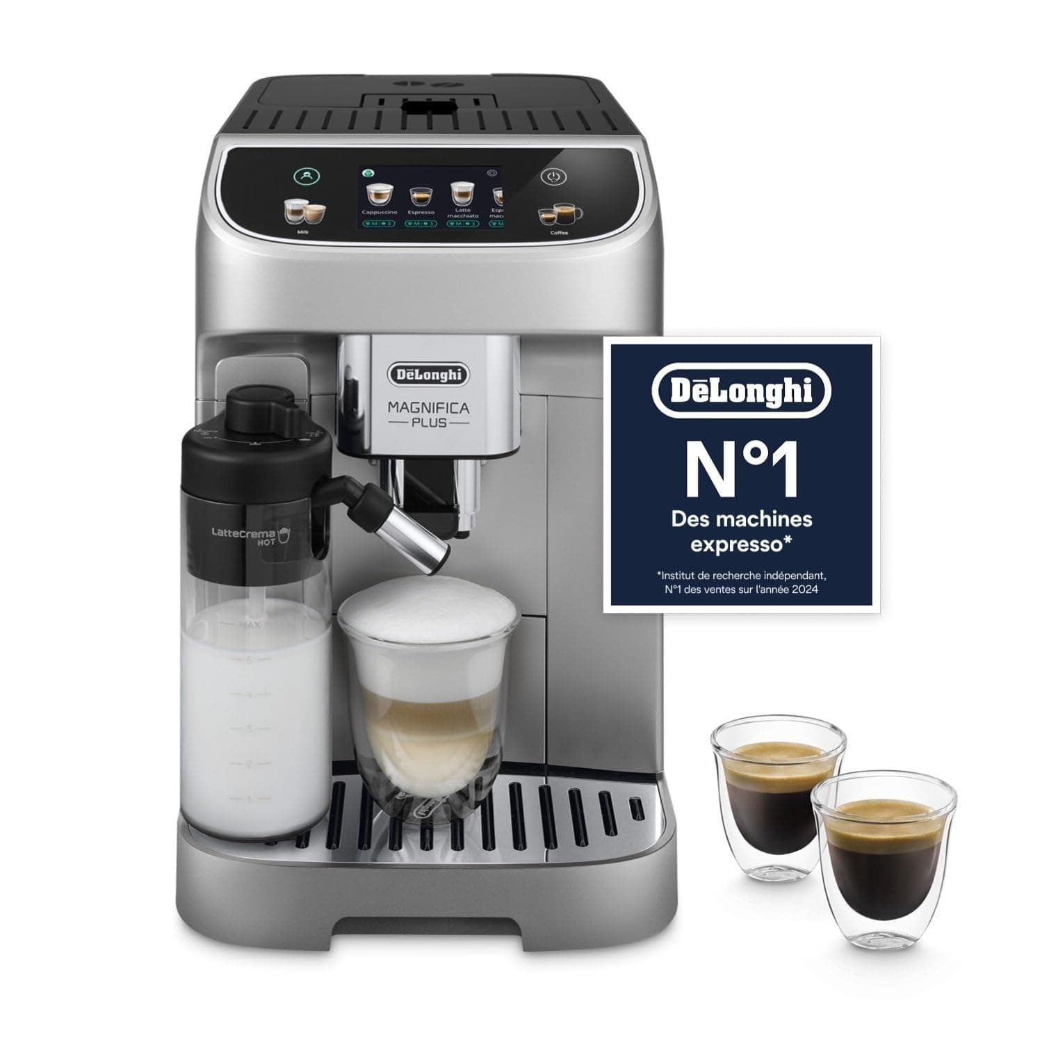 De'Longhi Magnifica Plus - Machine à Café Automatique 18 Boissons | Machine à Café à Grain, Mousseur LatteCrema, Cappuccino, Boissons à une Touche, Écran Couleur, ECAM322.70.SB