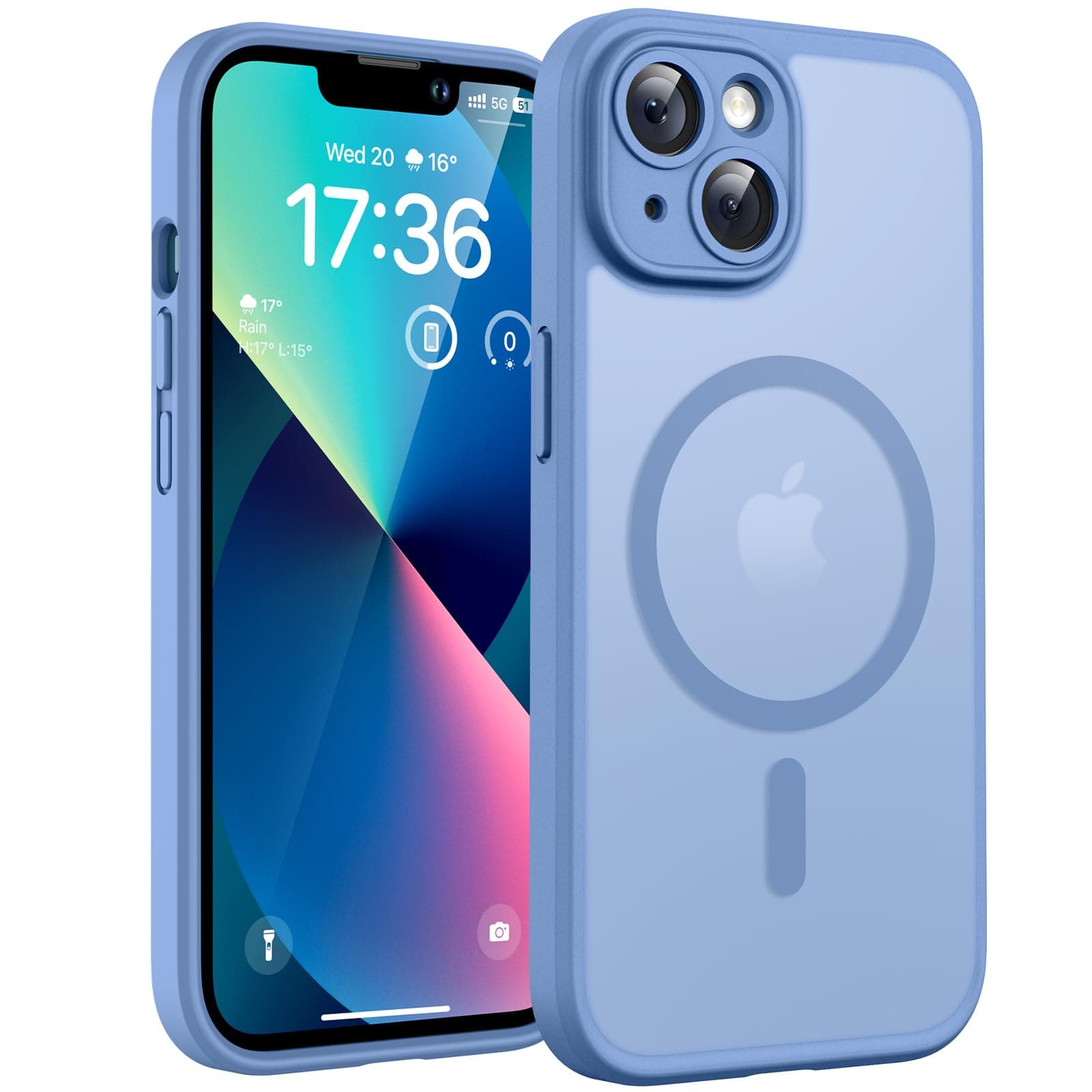 TOCOL Funda para iPhone 13 (6,1"), Compatible con MagSafe, Azul Claro | Imanes Integrados, Protección Lente Cámara, Protección Militar, Anti-Huellas, Antiarañazos, Translúcida Mate Trasera Case